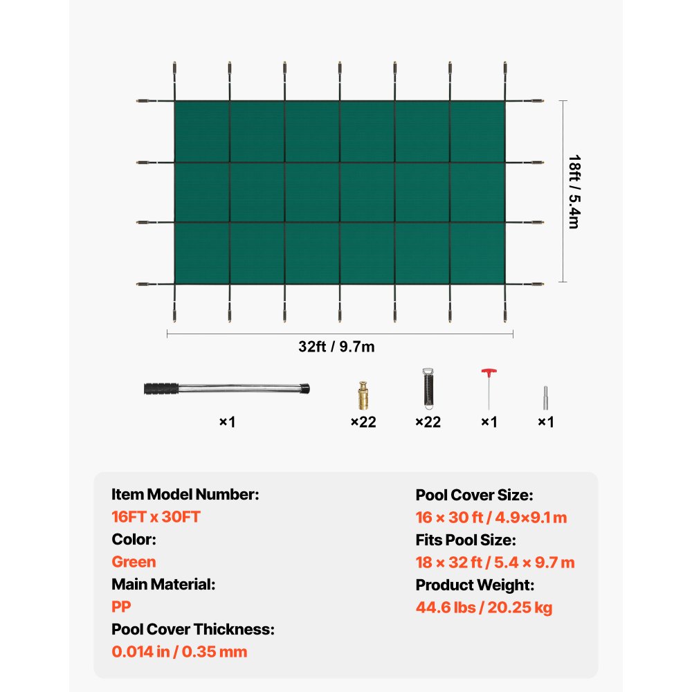 Pokrywa basenowa VEVOR 4,9 x 9 m Pokrywa zimowa z polipropylenu odpowiednia do basenów o wymiarach 5,5 x 9,8 m Pokrywa basenowa zimowa Zadaszenie basenowe