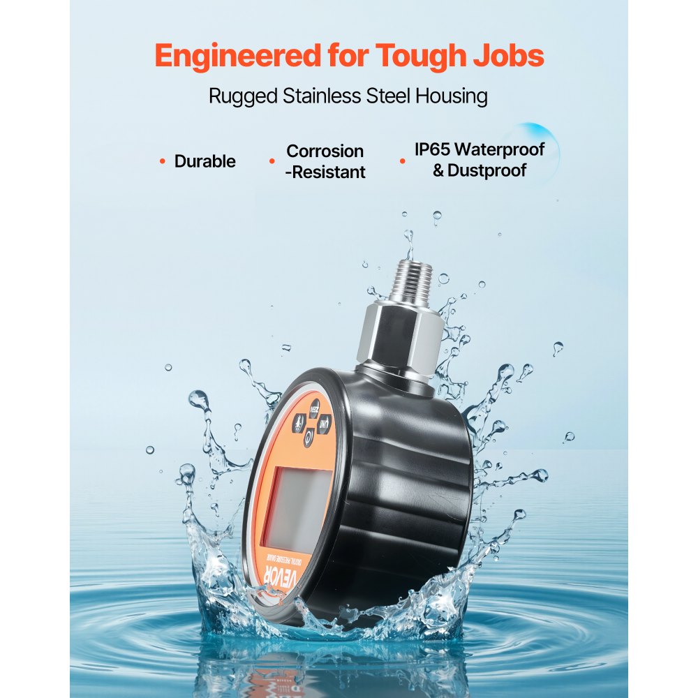 VEVOR Digital Hydraulic Pressure Gauge, 0-700 Bar (0-10000 PSI) Hydraulic Pressure Sensor, Manometer Tester with NPT Base Entry for Excavator Construction Machinery, Waterproof Stainless Steel Housing