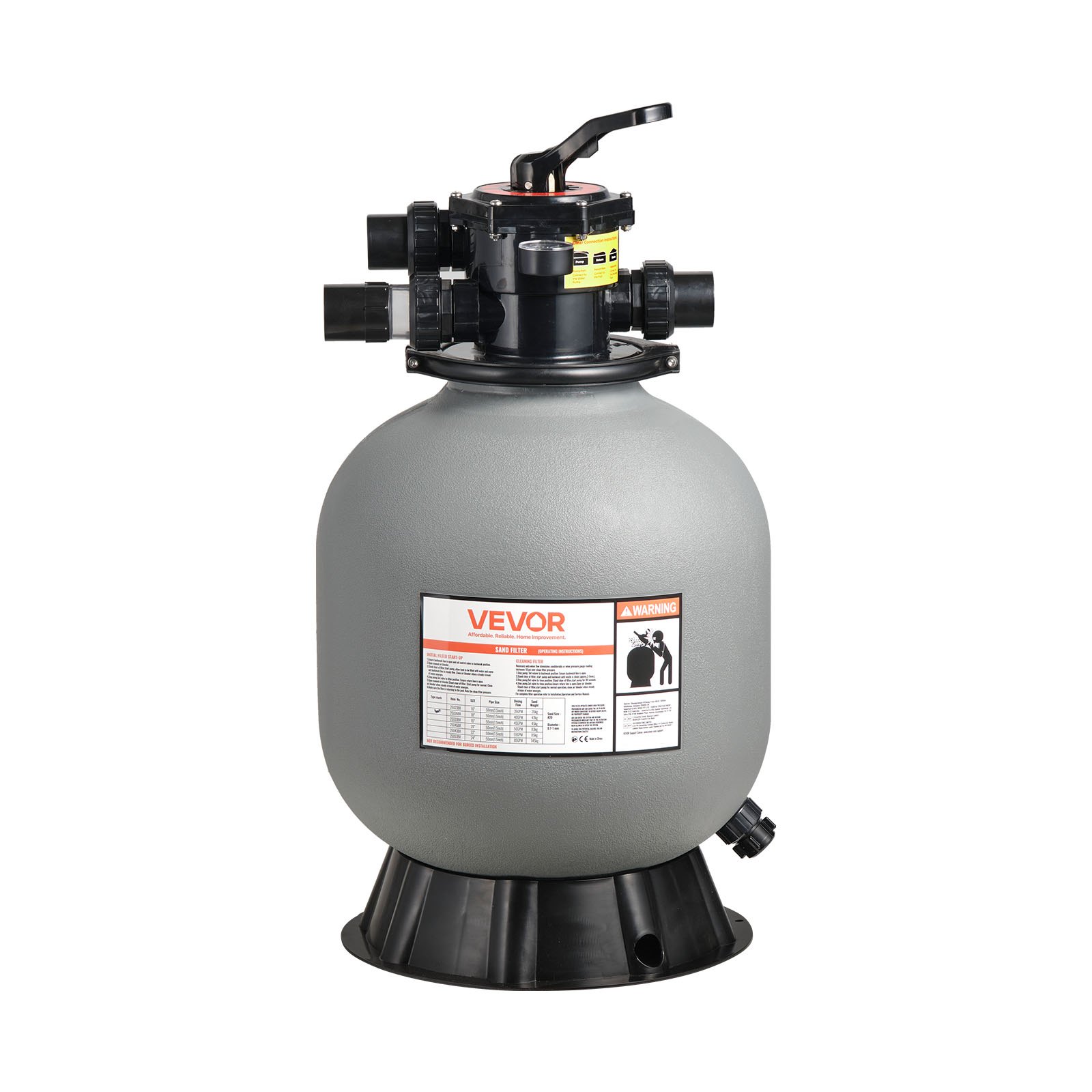 VEVOR Sand Filter, 457.2 mm, 151.4 LPM Above Inground Swimming Pool Sand Filter System, with 7-Way Multi-Port Valve, Backwash, Rinse, Recirculate, Waste, Winter, Closed Modes, for Above In Ground Pool
