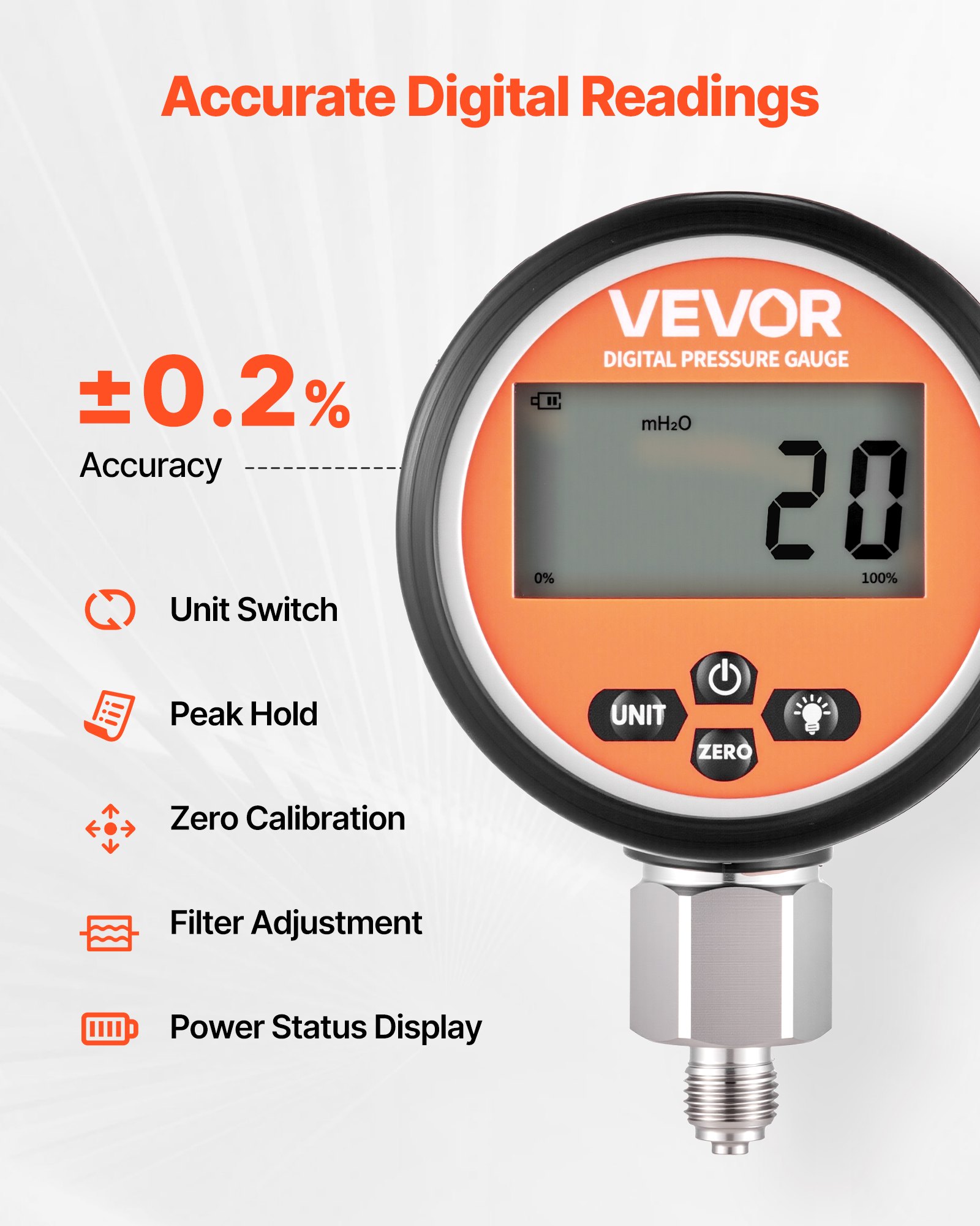 Zestaw złączy do cyfrowego testu ciśnienia hydraulicznego VEVOR, manometr testowy 10000 PSI z 2 manometrami, 9 złączami testowymi, 2 szybkozłączkami i 2 wężami do koparek i maszyn budowlanych