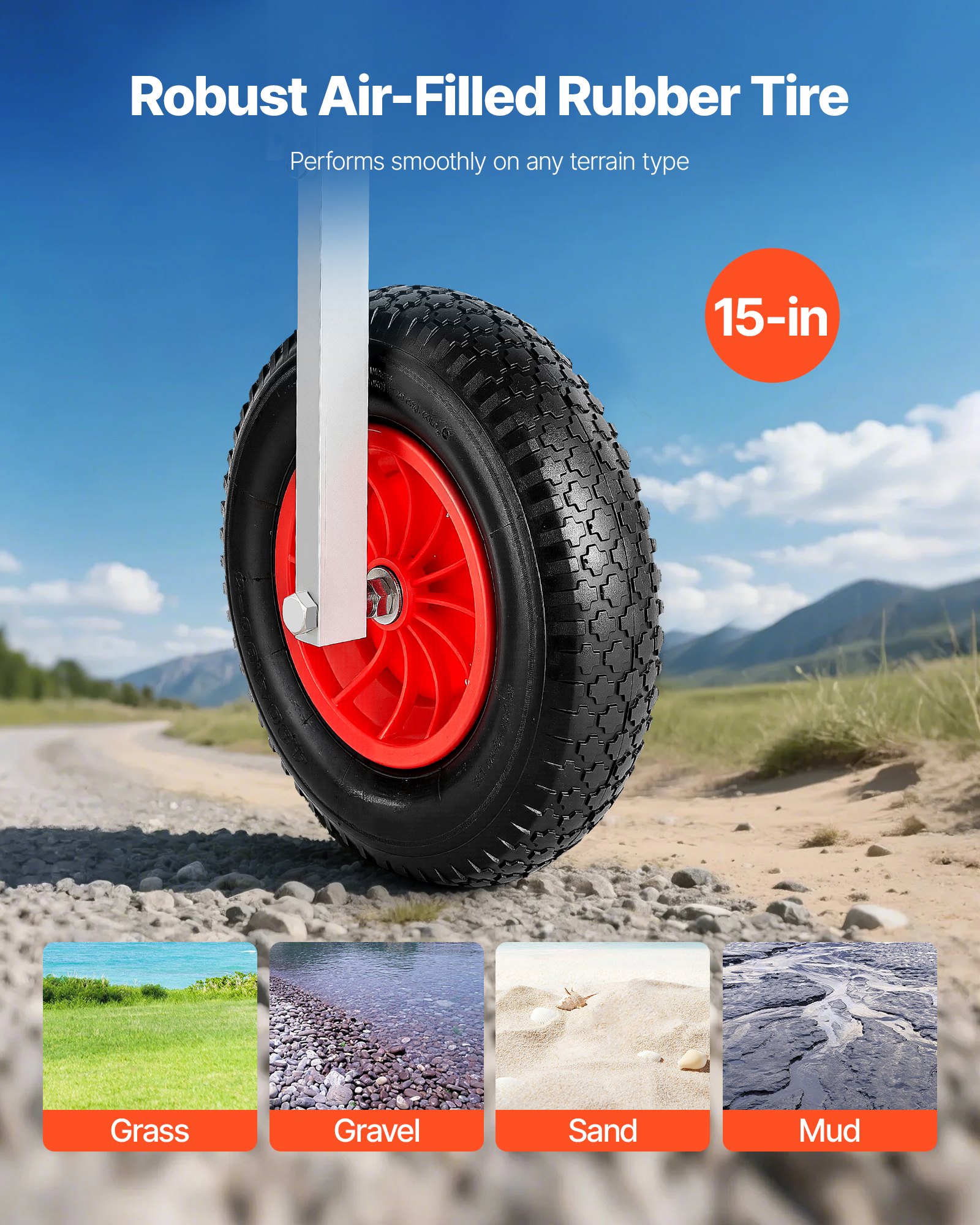 Koła do wodowania łodzi VEVOR (nośność 136,1 kg) Koło pawężowe ze stopu aluminium o średnicy 381 mm z nadmuchiwanymi oponami gumowymi, składane koła do wodowania z 4 szybkozłączkami do pontonów rybackich o długości 4,5 m