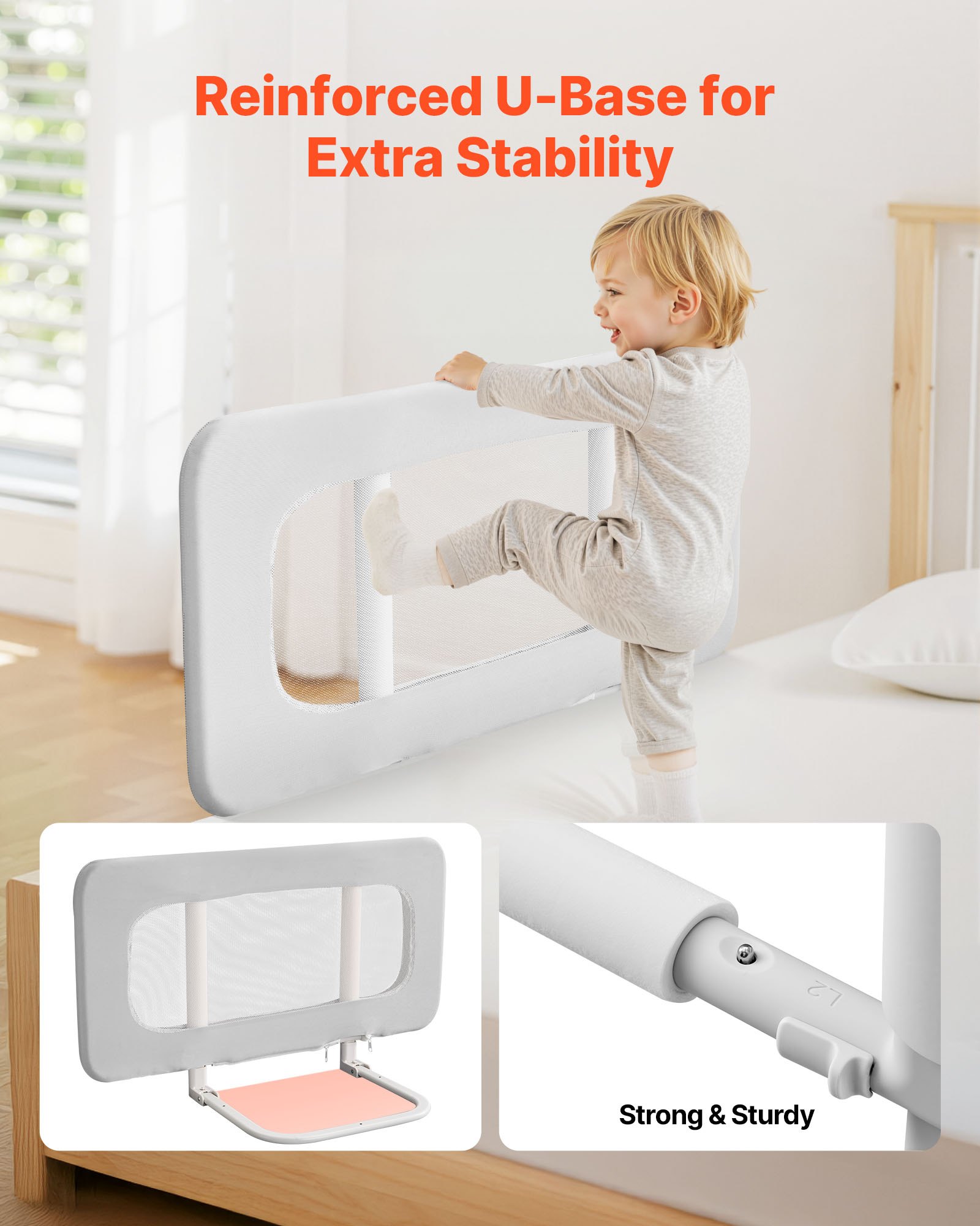 VEVOR Toddler Bed Rail, Kids Beds Guard Rail with Reinforced Iron Pipe and Oxford Cloth, Adjustable Height Bed Side Railing, Portable Guard Bumper Barrier for Crib, Bunk, 800 x 670 mm, 1 Piece
