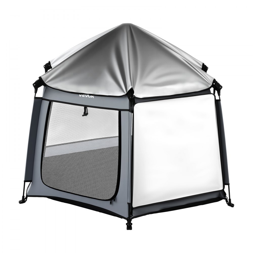 Kojec dla niemowląt VEVOR 150x150x106 cm, kojec dla maluchów z baldachimem, przenośny plac zabaw z filtrem przeciwsłonecznym UPF 50+ i torbą podróżną do domu, parku, na plażę, składany i lekki