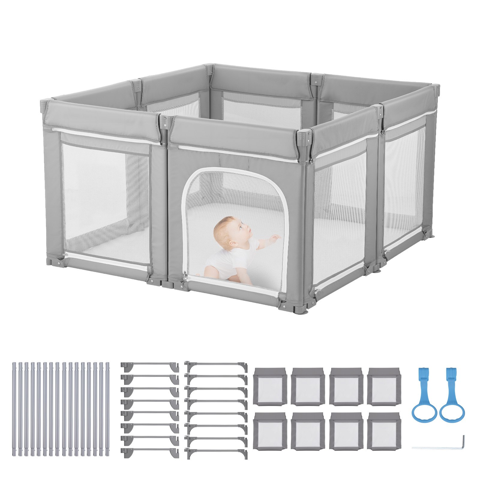 VEVOR Baby Playpen, 1200 x 1200mm Foldable Toddlers Playpen, Indoor/Outdoor Baby Fence Play Yard with Zippered Door & Soft Breathable Mesh, No-Gap Toddlers Activity Center for 6 - 24 Months Babies