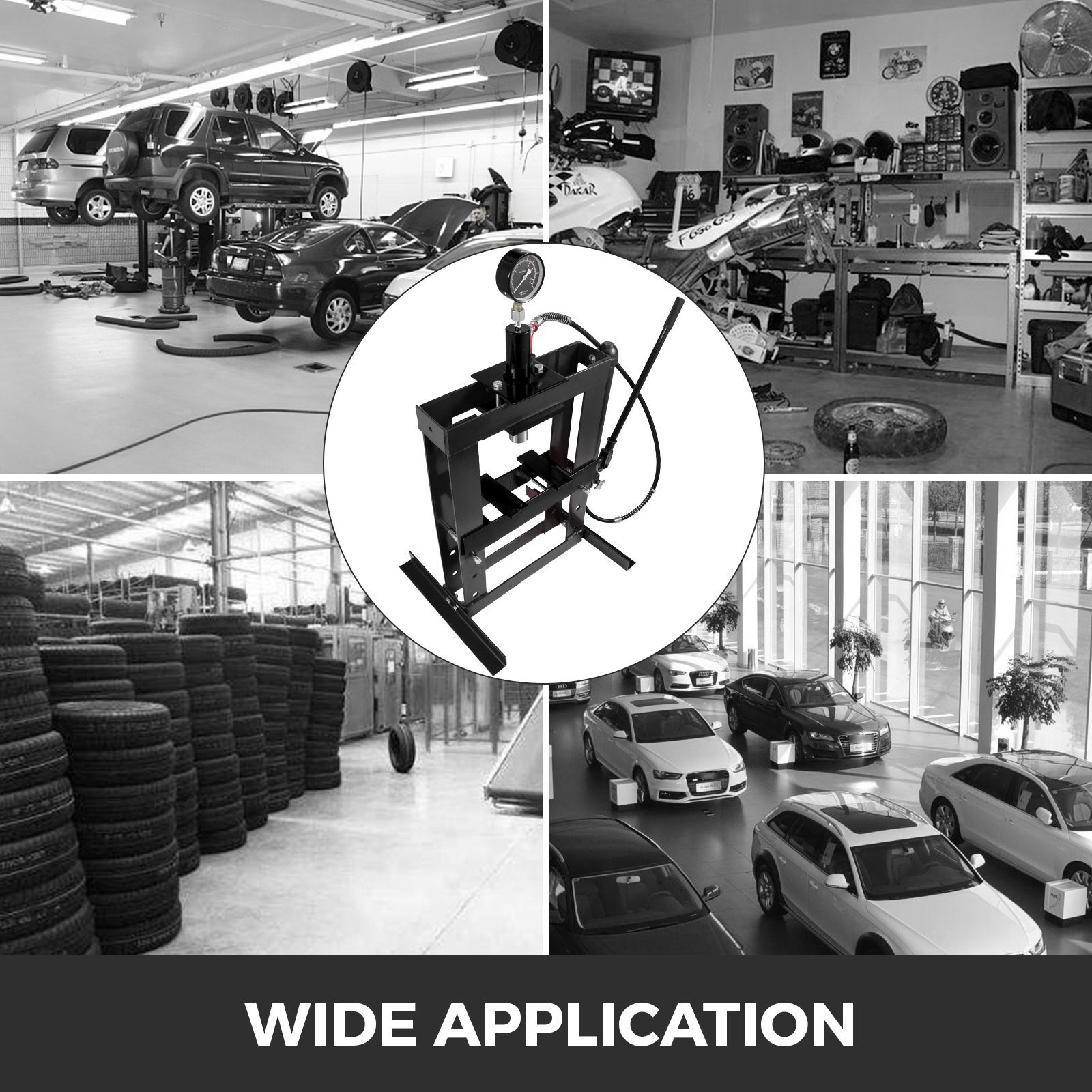 Zestaw prasy hydraulicznej 22046 lb (ok. 10 t) zestaw prasy ramowej z manometrem czarny