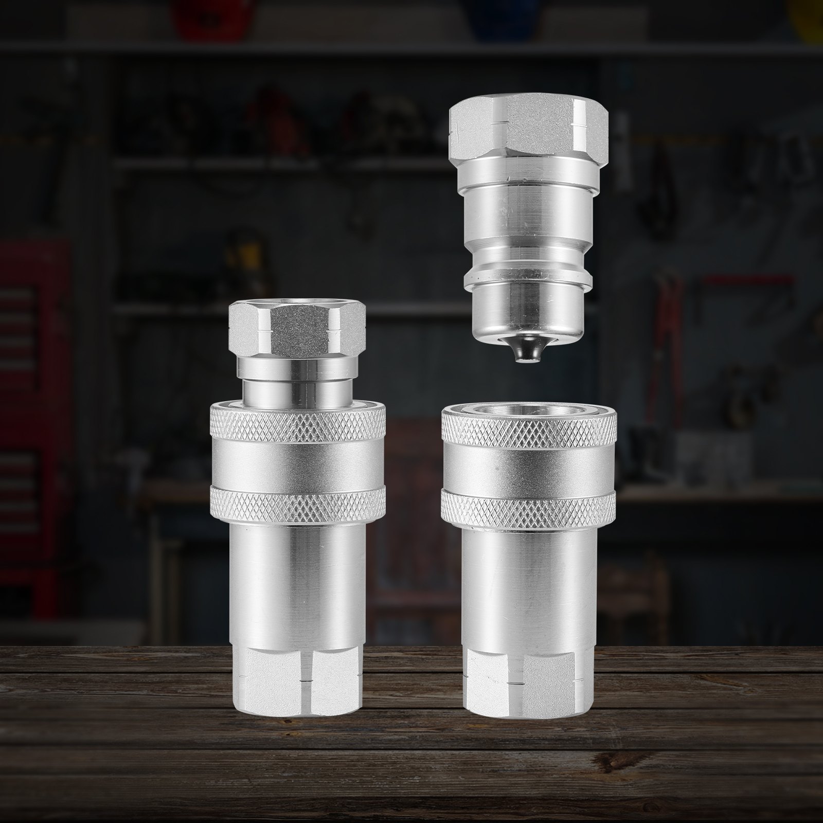 VEVOR 1/2 inch conical hydraulic couplings, 1/2 inch NPT hydraulic quick couplings for compact loaders with 4 dust caps (ISO5675)