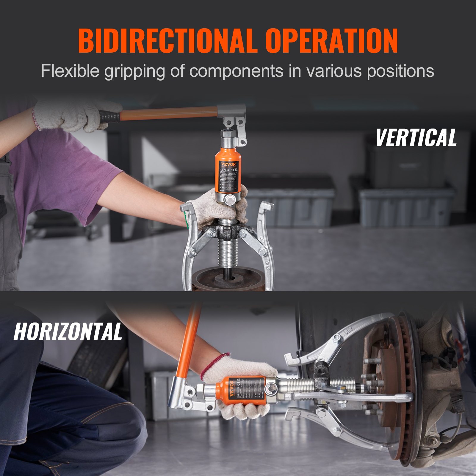 VEVOR Hydraulic Gear Puller, 15 Ton Max Capacity Wheel Bearing Pulling Separator, 2 or 3 Jaws Puller, Vertically and Horizontally, 30.5cm Jaw Hydraulic Puller with Case for Pulling Hubs