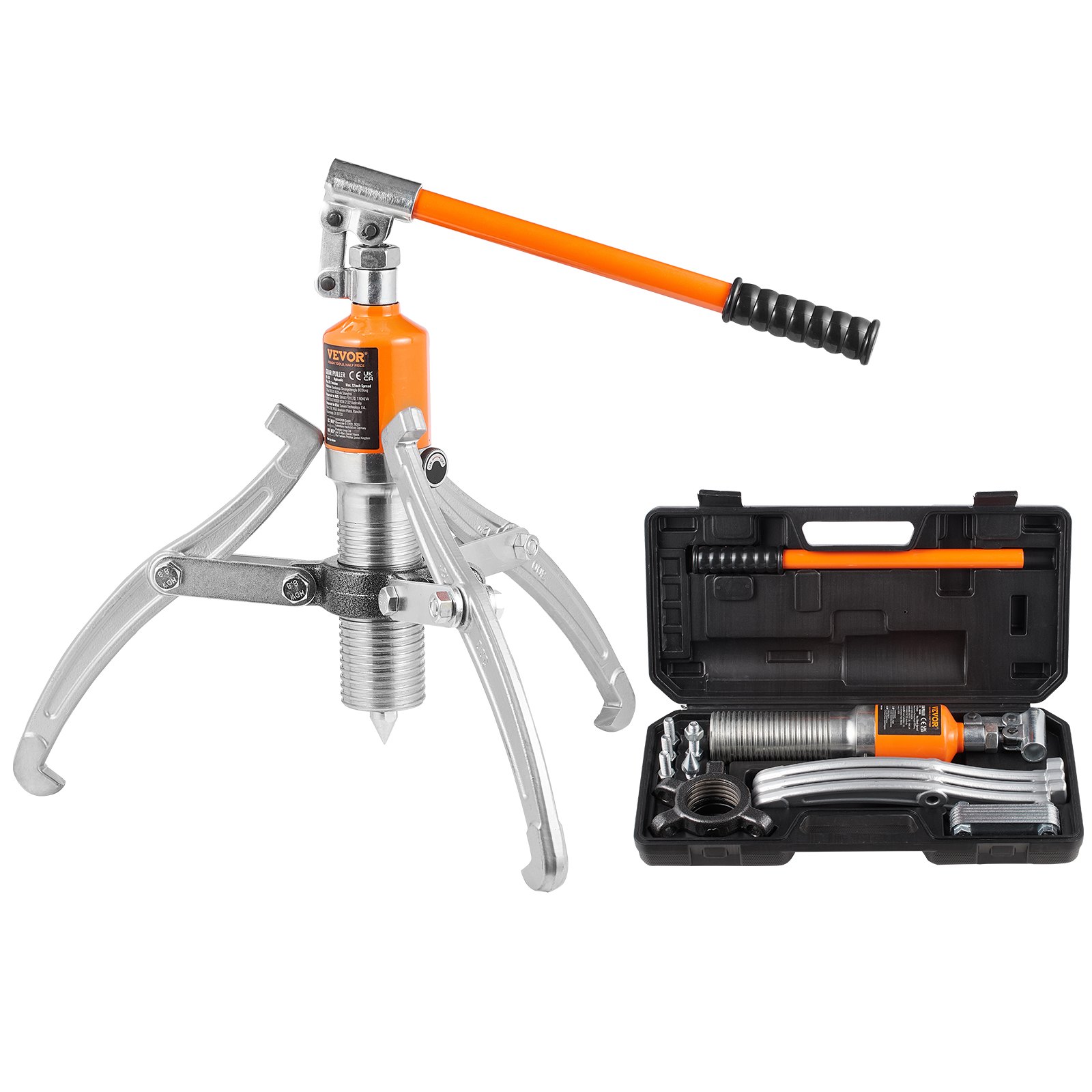 VEVOR Hydraulic Gear Puller, 15 Ton Max Capacity Wheel Bearing Pulling Separator, 2 or 3 Jaws Puller, Vertically and Horizontally, 30.5cm Jaw Hydraulic Puller with Case for Pulling Hubs