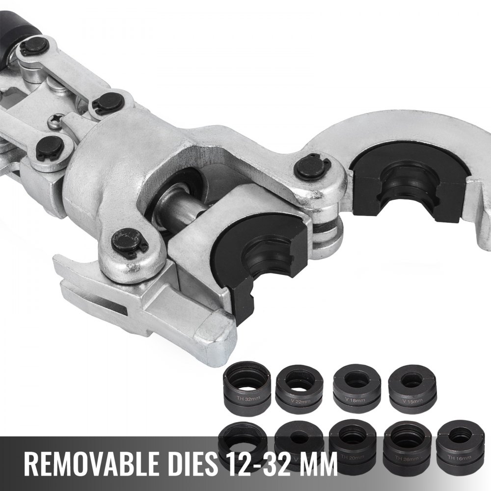 Szczypce zaciskowe VEVOR 12-28 mm typ V, szczypce zaciskowe, szczypce zaciskowe o sile nacisku 6 T, szczypce zaciskowe do rur 16-32 mm typ TH, hydrauliczne szczypce zaciskowe z gumowym uchwytem, ​​głowica obrotowa 360°, do rur PEX, rur PB, rur miedzianych