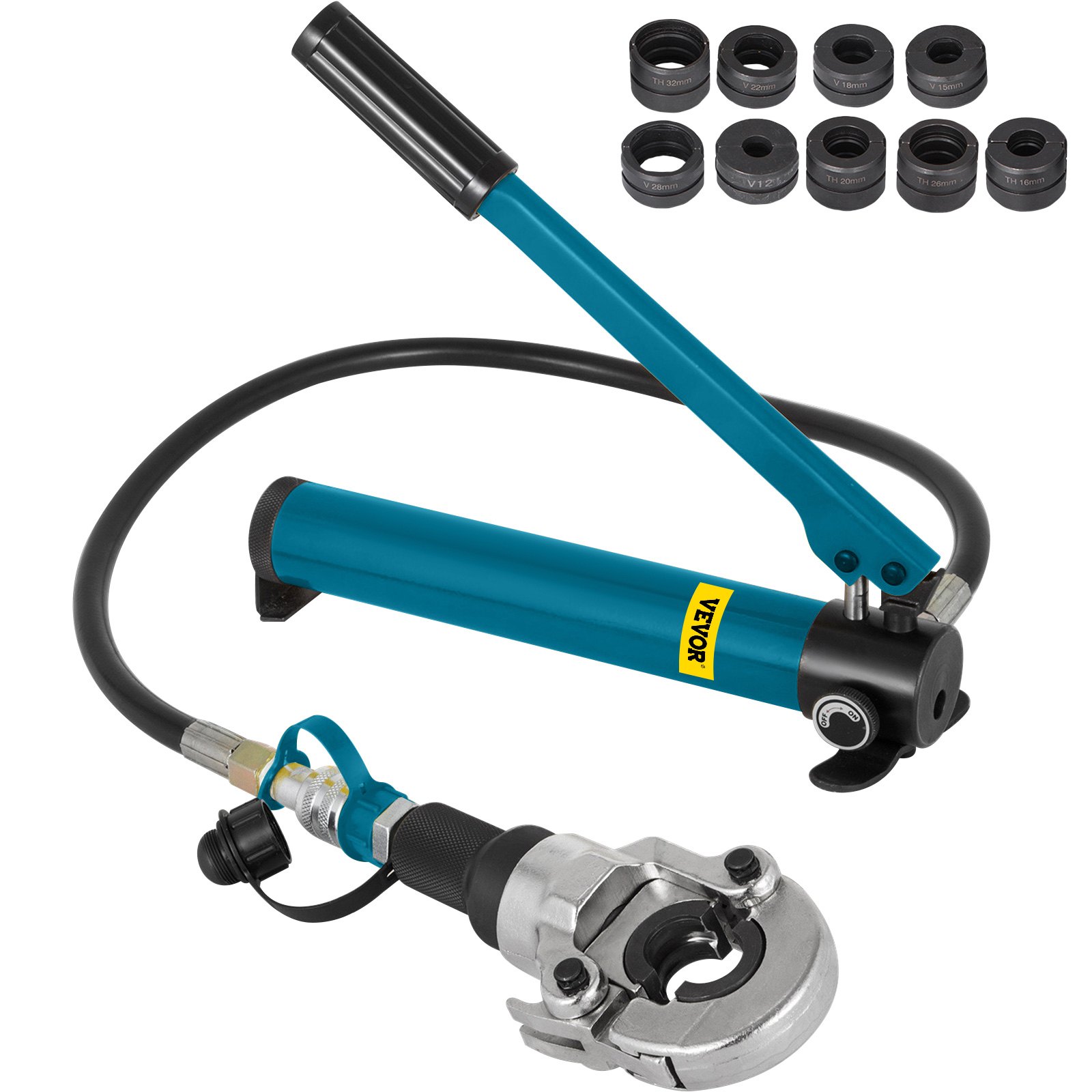 Szczypce zaciskowe VEVOR 12-28 mm typ V, szczypce zaciskowe, szczypce zaciskowe o sile nacisku 6 T, szczypce zaciskowe do rur 16-32 mm typ TH, hydrauliczne szczypce zaciskowe z gumowym uchwytem, ​​głowica obrotowa 360°, do rur PEX, rur PB, rur miedzianych
