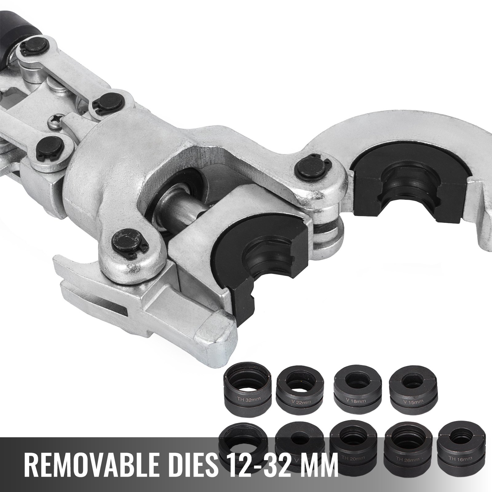 Szczypce zaciskowe VEVOR 12-28 mm typ V, szczypce zaciskowe, szczypce zaciskowe o sile nacisku 6 T, szczypce zaciskowe do rur 16-32 mm typ TH, hydrauliczne szczypce zaciskowe z gumowym uchwytem, ​​głowica obrotowa 360°, do rur PEX, rur PB, rur miedzianych