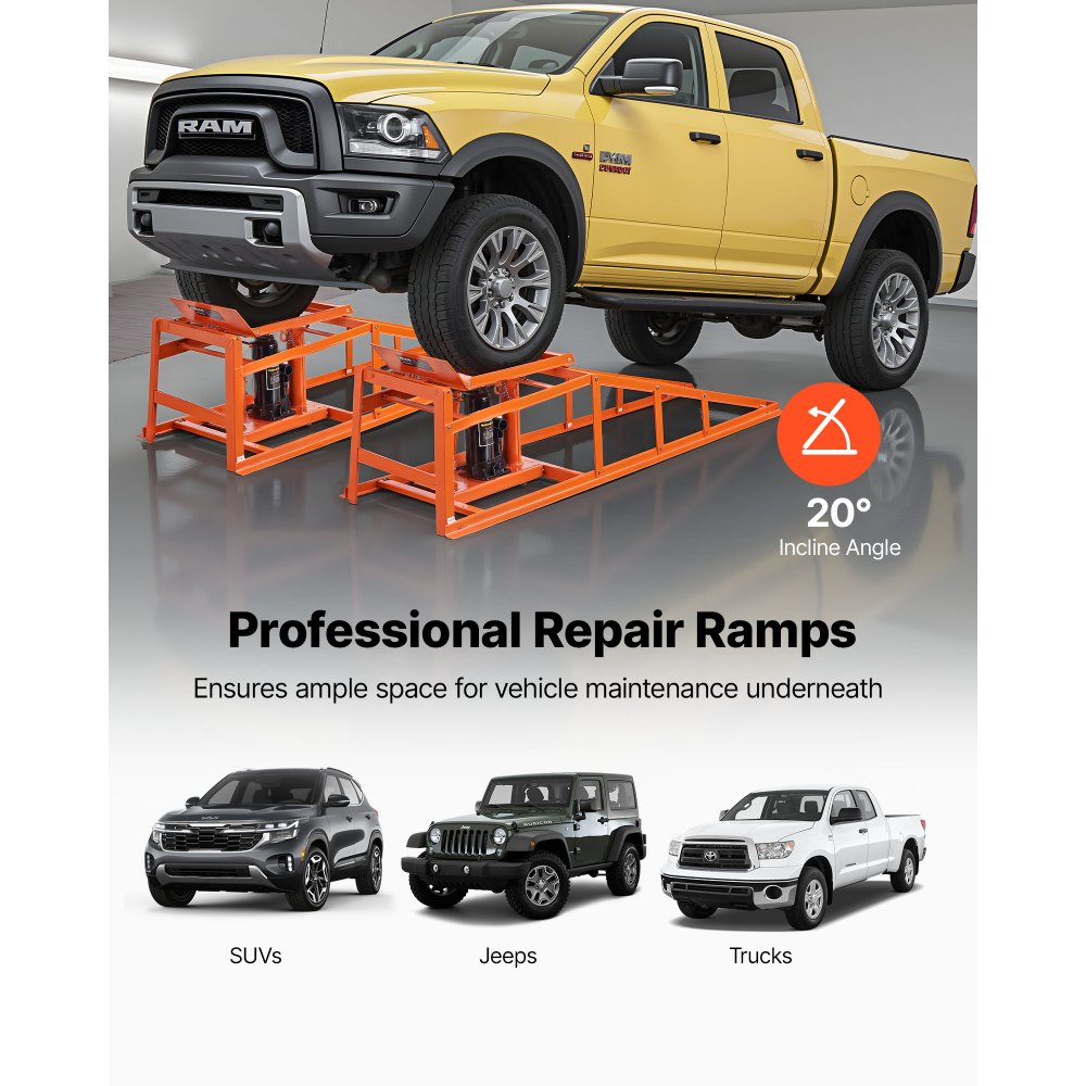 VEVOR Hydraulic Car Ramps, 2 PCS 5T 11000 lbs, 270-360 mm Lift Height, Heavy Duty Hydraulic Vehicle Ramps, Portable Car Lifts for Home Garage Maintenance and Oil Changes, Truck Vehicle Auto Repair