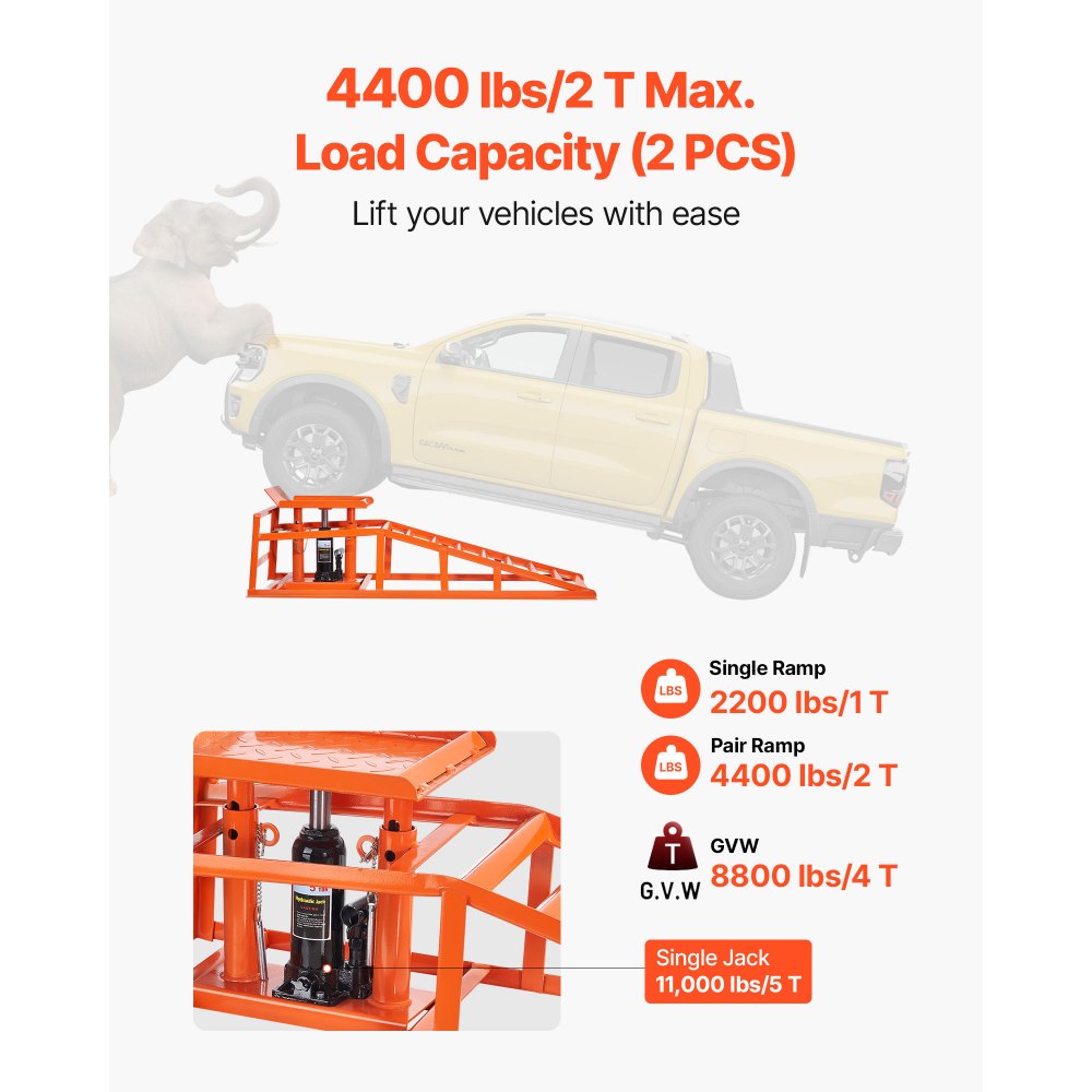 VEVOR Hydraulic Car Ramps, 2 PCS 5T 11000 lbs, 270-360 mm Lift Height, Heavy Duty Hydraulic Vehicle Ramps, Portable Car Lifts for Home Garage Maintenance and Oil Changes, Truck Vehicle Auto Repair