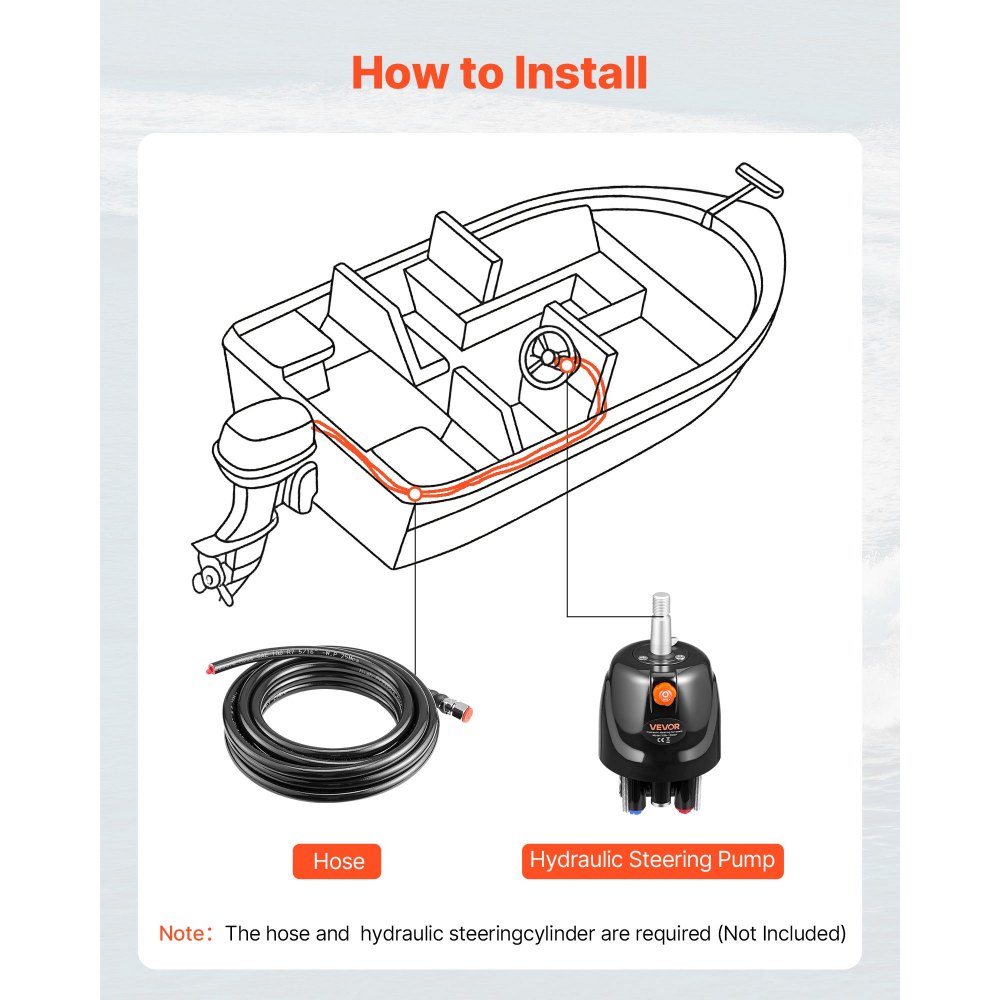 VEVOR Hydraulic Steering Helm Pump, 150 HP, Helm Pump for Boat, with 6.9 MPa/1000 psi Max Working Pressure, Aluminum Alloy Housing, Check Valve, Replaceable Shaft Seal, for Outboards Fishing Boats