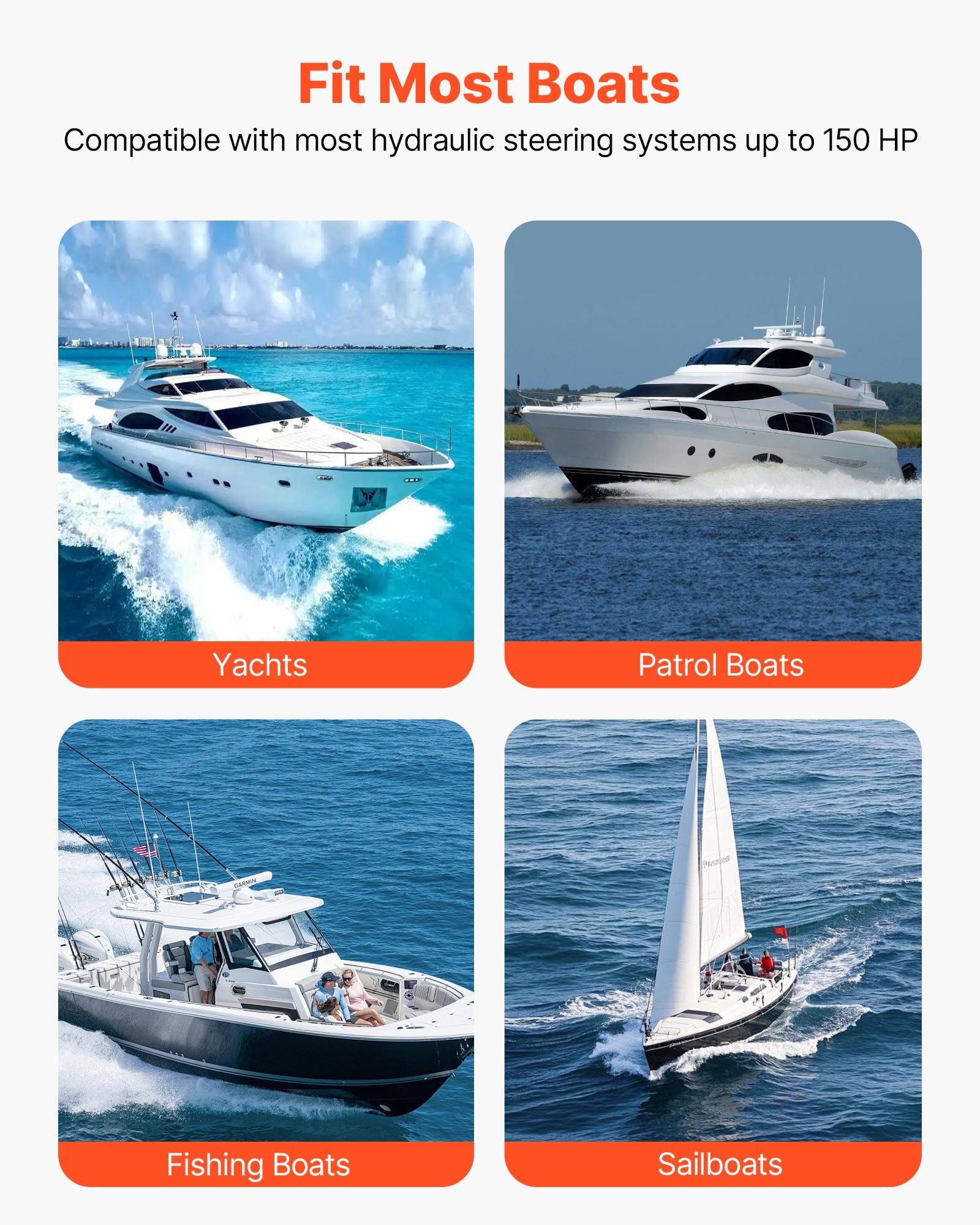 VEVOR Hydraulic Steering Helm Pump, 150 HP, Helm Pump for Boat, with 6.9 MPa/1000 psi Max Working Pressure, Aluminum Alloy Housing, Check Valve, Replaceable Shaft Seal, for Outboards Fishing Boats