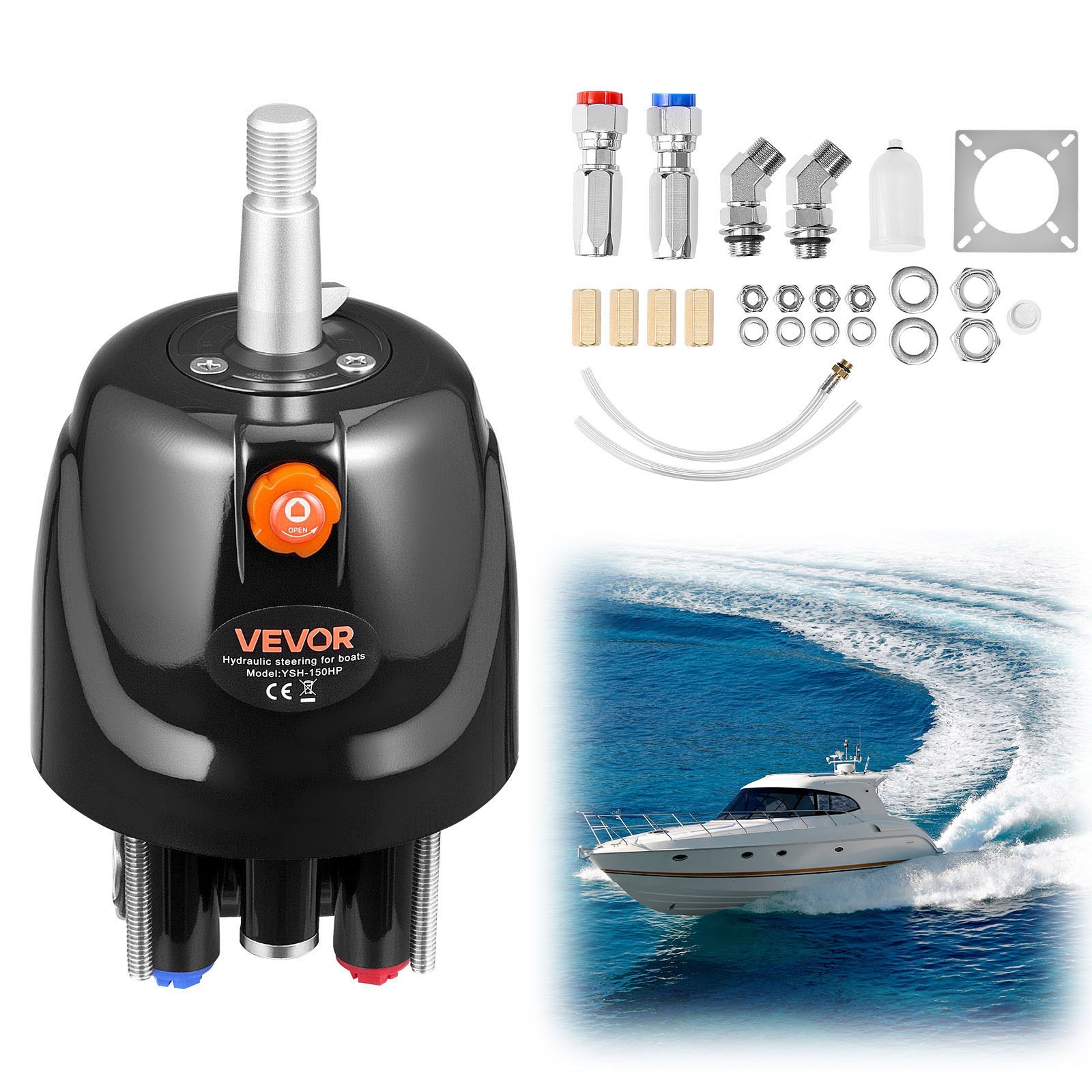 VEVOR Hydraulic Steering Helm Pump, 150 HP, Helm Pump for Boat, with 6.9 MPa/1000 psi Max Working Pressure, Aluminum Alloy Housing, Check Valve, Replaceable Shaft Seal, for Outboards Fishing Boats