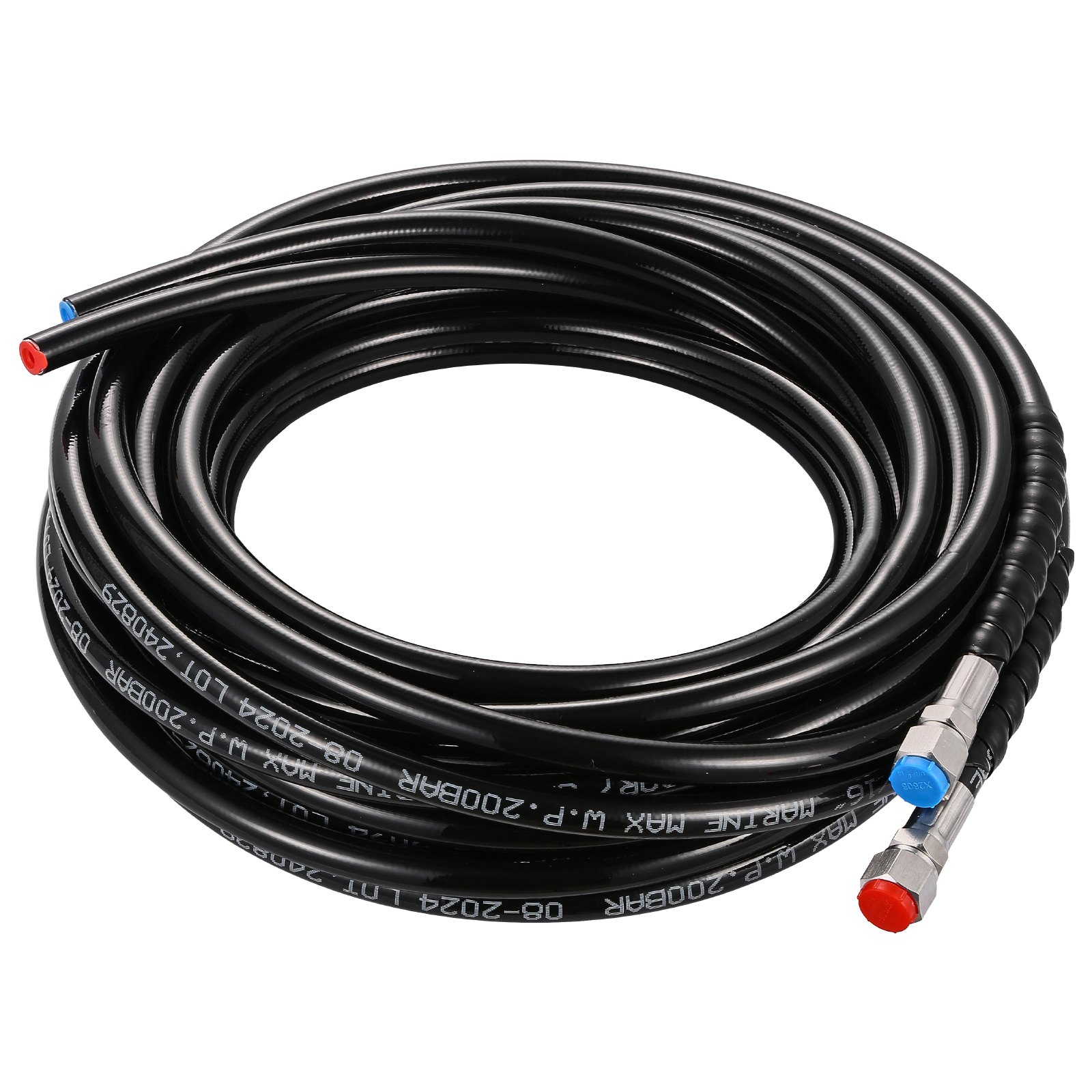 Zestaw do hydraulicznego sterowania łodzią zaburtową VEVOR o mocy 150 KM, hydrauliczny układ sterowania łodzią z kołem sterowym o średnicy 342,9 mm, pompą sterową, siłownikiem hydraulicznym i dwoma wężami o długości 7924,8 mm do łodzi z jednym silnikiem jednostanowiskowym