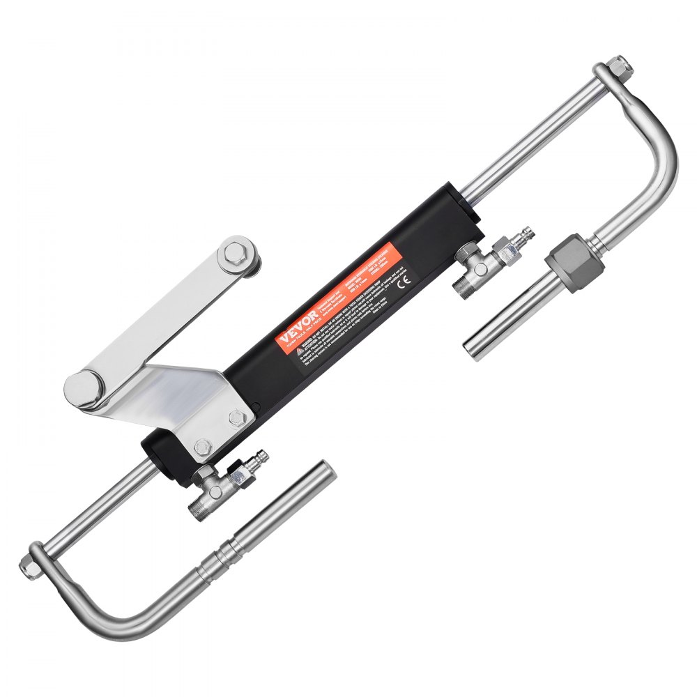 Zestaw do hydraulicznego sterowania łodzią zaburtową VEVOR o mocy 90 KM, hydrauliczny układ sterowania łodzią z kołem sterowym o długości 342,9 mm, pompą sterową, siłownikiem hydraulicznym i dwoma wężami o długości 7924,8 mm do łodzi z jednym silnikiem jednostanowiskowym