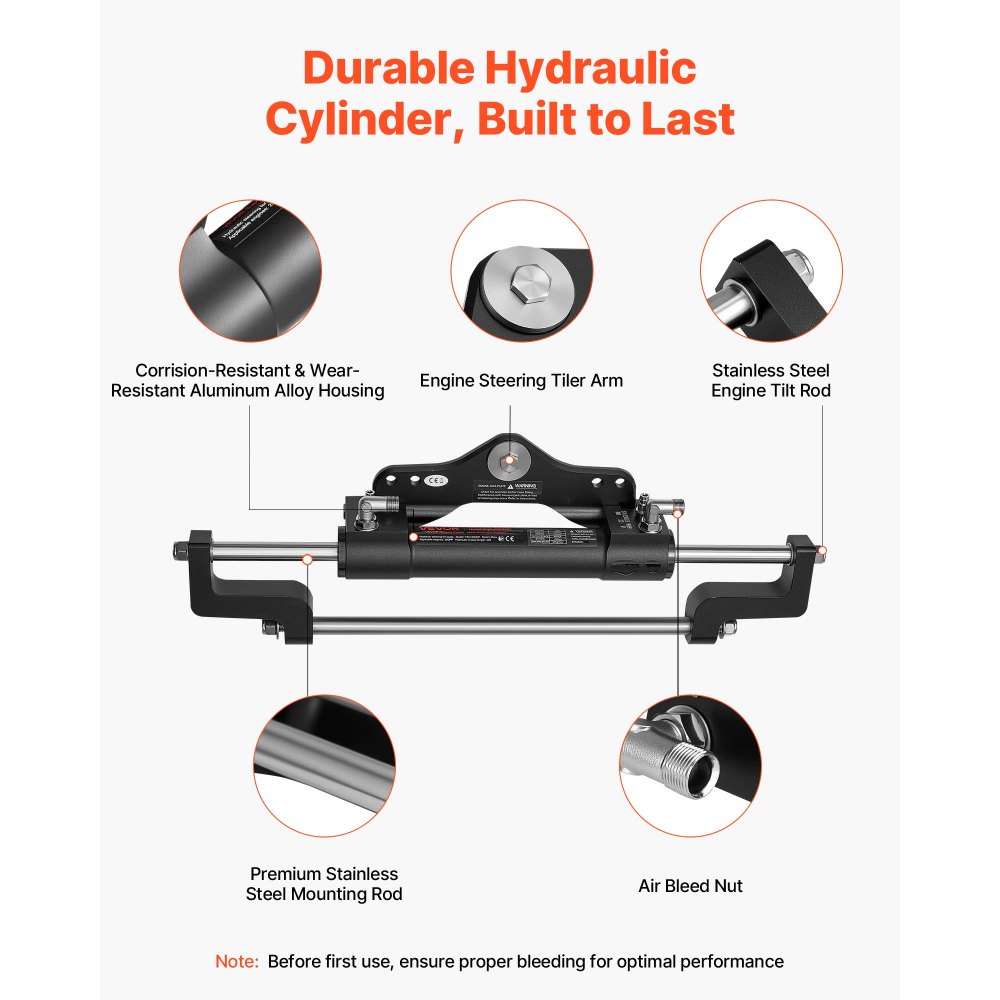 VEVOR Hydraulic Steering Kit, 200 HP, Marine Boat Hydraulic Steering System, with 6.9 MPa/1000 psi Helm Pump, Two-Way Lock Cylinder, and 7.92m High-Strength Hoses, for Single Station Single-Engine Use