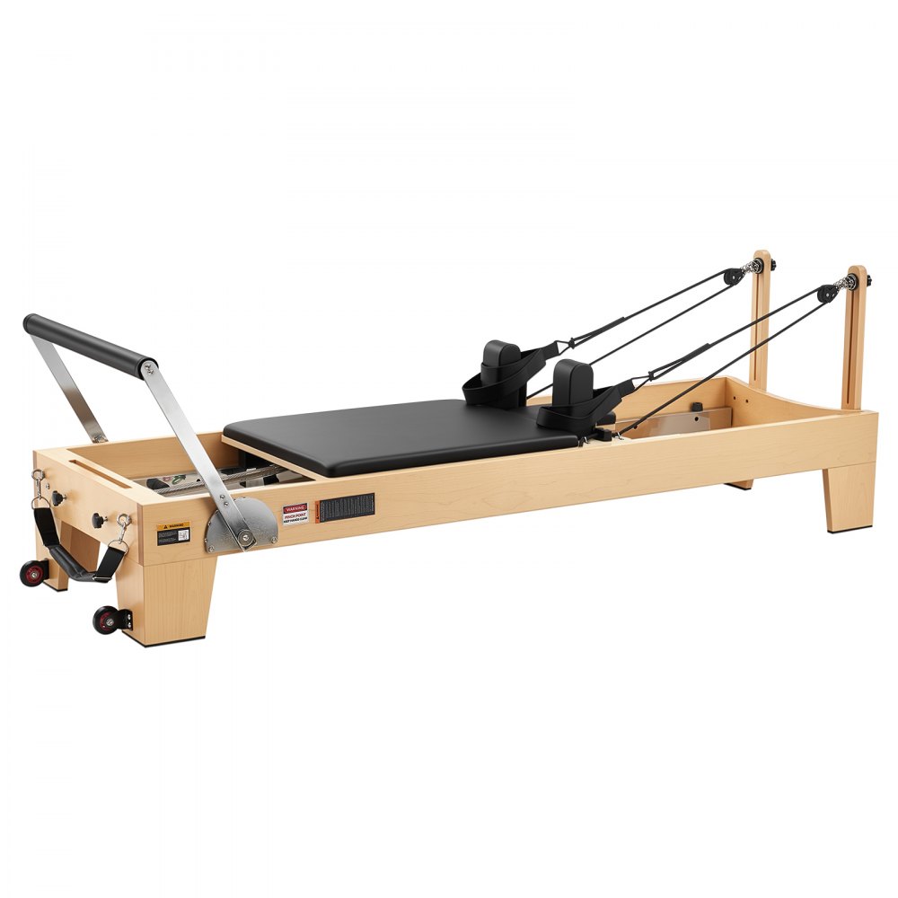 Reformer VEVOR Pilates 214 cm wykonany z drewna klonowego, udźwig 181 kg, przeznaczony do ćwiczeń w domu, cichy, regulowany zagłówek, z pudełkiem do ćwiczeń Pilates, trampoliną, platformą na stopy i paskami na stopy