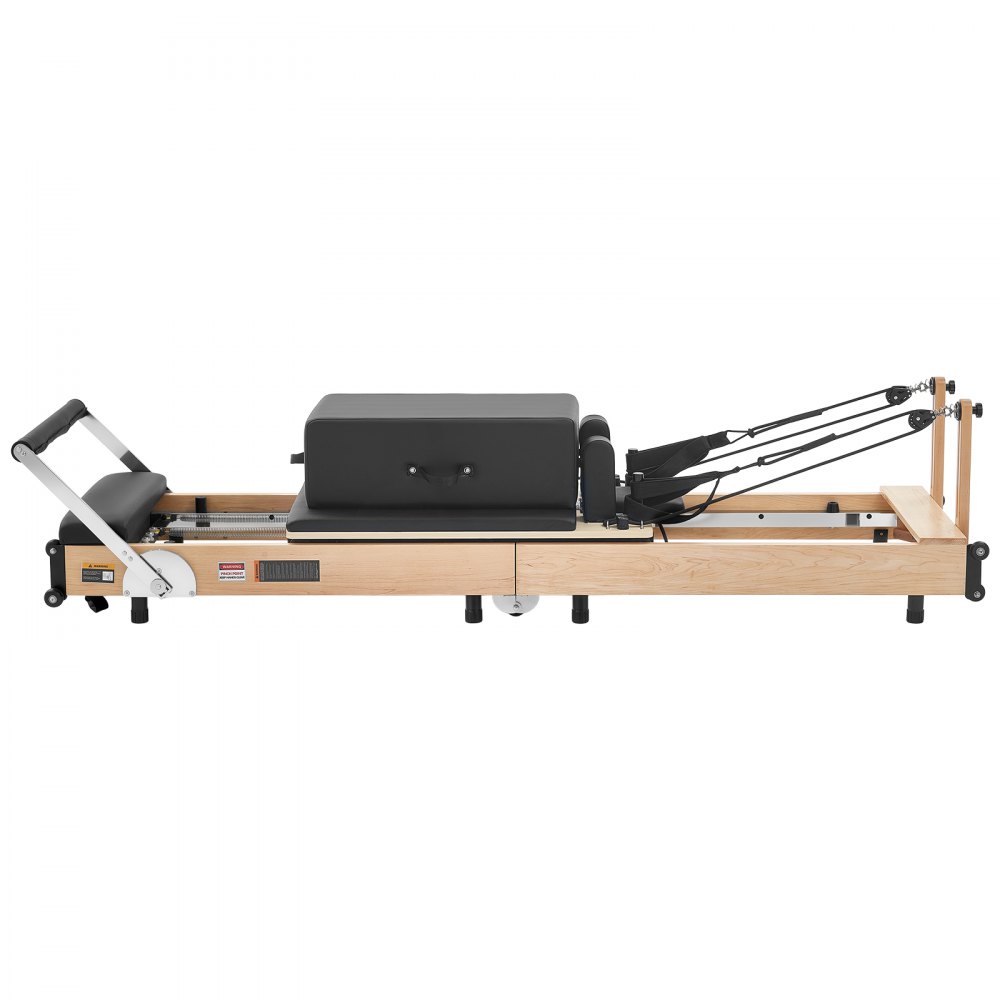 Reformer VEVOR Pilates, składany, 2400 x 693 x 680 mm, drewno klonowe, do użytku w domu i na siłowni, z trampoliną, siedziskiem, regulowanym zagłówkiem i cichym mechanizmem przesuwnym, udźwig 181 kg