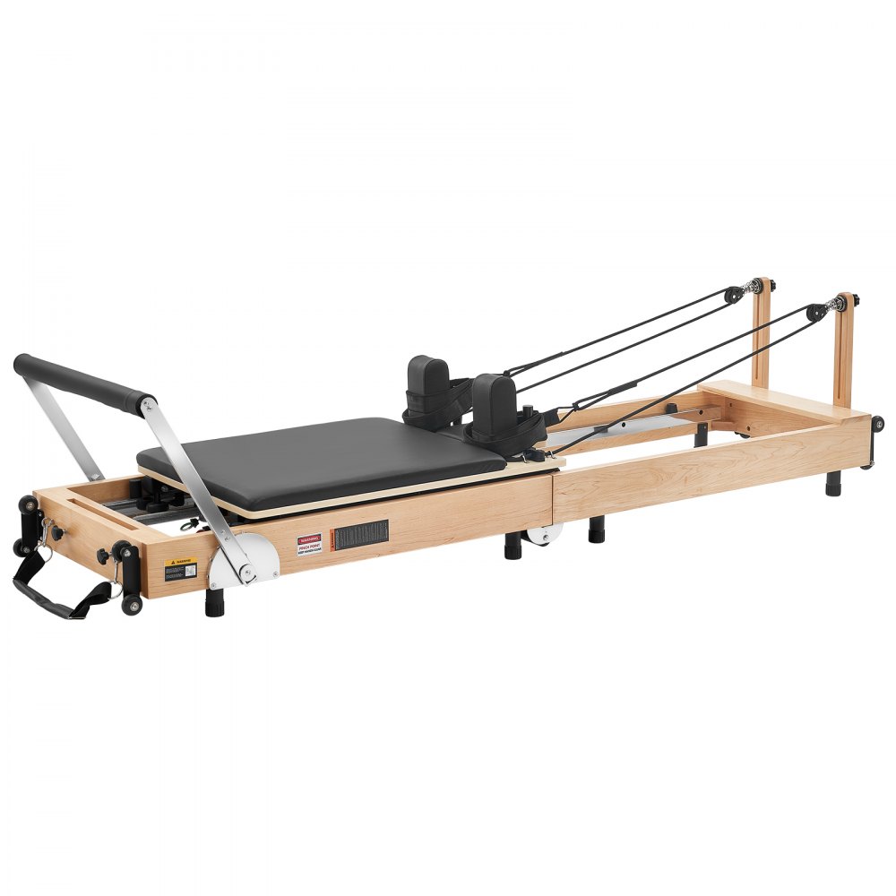 Reformer VEVOR Pilates, składany, 2400 x 693 x 680 mm, drewno klonowe, do użytku w domu i na siłowni, z trampoliną, siedziskiem, regulowanym zagłówkiem i cichym mechanizmem przesuwnym, udźwig 181 kg