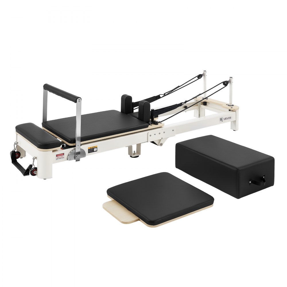 Reformer VEVOR Pilates, składany, 221 x 69 x 83 cm, stop aluminium, do użytku w domu i na siłowni, z trampoliną, siedziskiem, regulowanym zagłówkiem i cichym mechanizmem przesuwnym, udźwig 181 kg