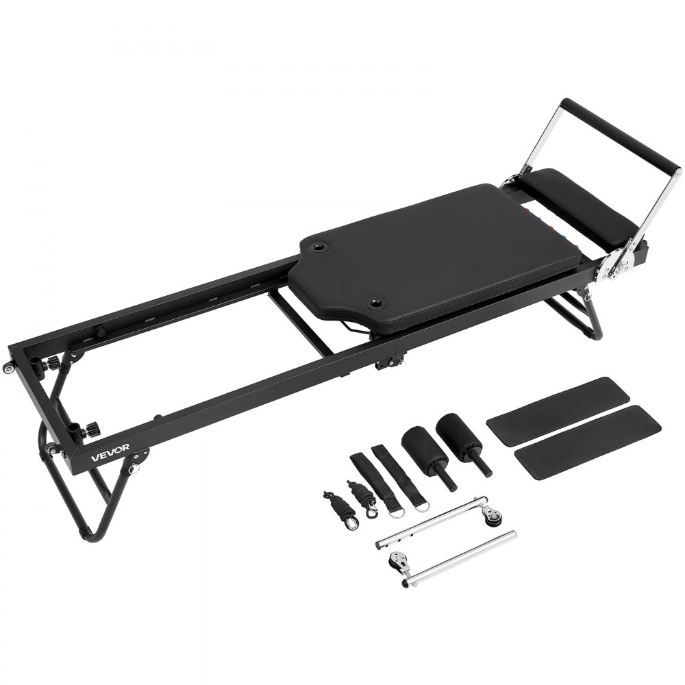 VEVOR Pilates Reformer 1965 mm Składany przyrząd do ćwiczeń z żelazną ramą do treningu w domu i na siłowni, udźwig 181 kg, regulowany drążek podporowy, ciche kółka i antypoślizgowe podkładki podłogowe