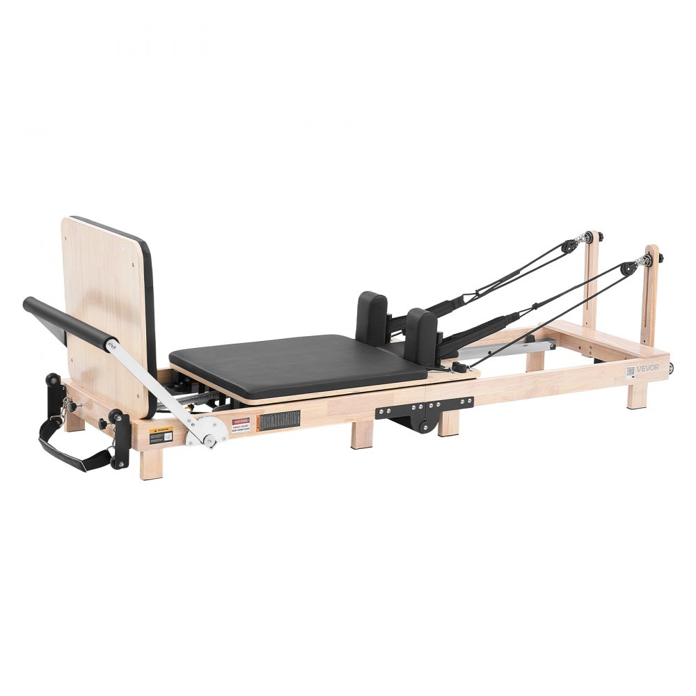 VEVOR Pilates Reformer składany sprzęt 2310 x 680 x 755 mm Drewno kauczukowe do użytku w domu i na siłowni, z trampoliną, siedziskiem, regulowanym zagłówkiem i cichym mechanizmem przesuwnym, udźwig 181 kg