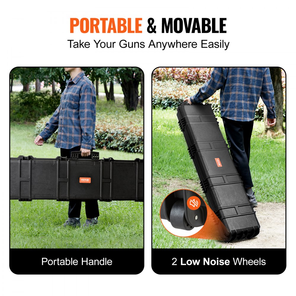 VEVOR Rifle Hard Case with 3 Layers of Fully Protective Foam, Lockable Hard Gun Case, Waterproof & Rolling Long Gun Case, for 127 cm Rifles or Shotguns