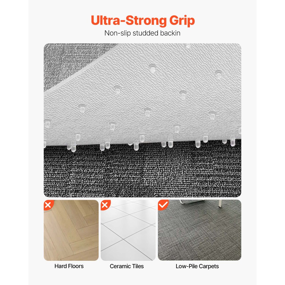 VEVOR Chair Mat, 915 x 1225 mm Office Chair Mat for Carpeted Floors, Plastic Floor Protector Rug with Studded, Non-Slip & Easy to Clean, Smooth Glide Under Desk Rug for Home Office (Rectangular)