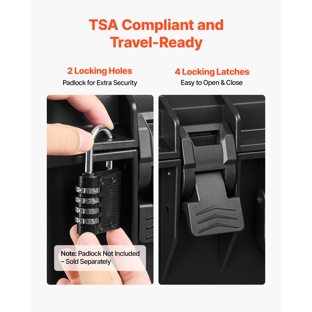 Walizka VEVOR Hard Case na 8 pistoletów, walizka na pistolet z wkładką z pianki XPE 556x455x225 mm, wodoodporna walizka na broń krótką z regulowanym wnętrzem i uchwytem do przenoszenia, do pistoletów, obiektywów, aparatów