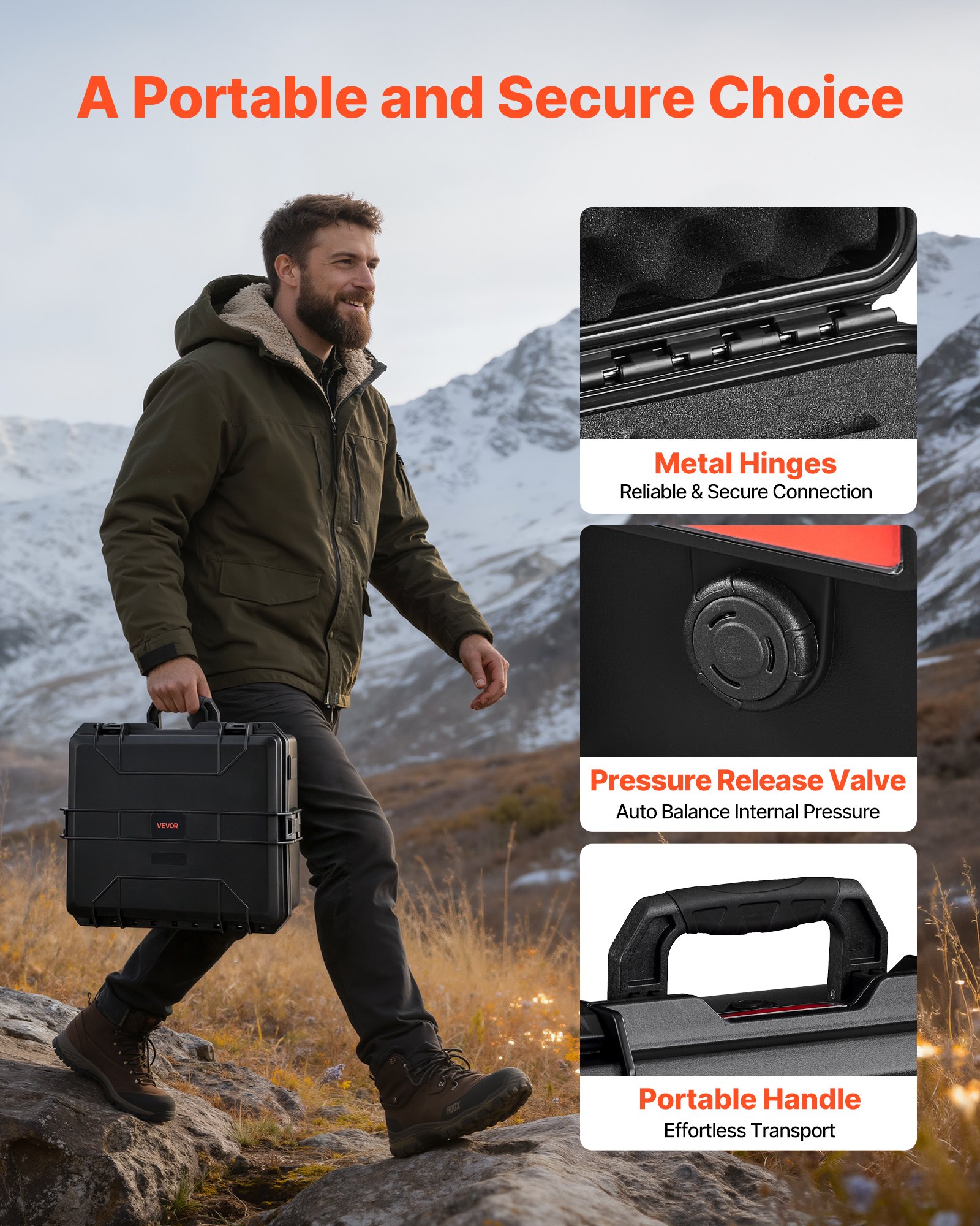 Walizka VEVOR Hard Case na 8 pistoletów, walizka na pistolet z wkładką z pianki XPE 556x455x225 mm, wodoodporna walizka na broń krótką z regulowanym wnętrzem i uchwytem do przenoszenia, do pistoletów, obiektywów, aparatów