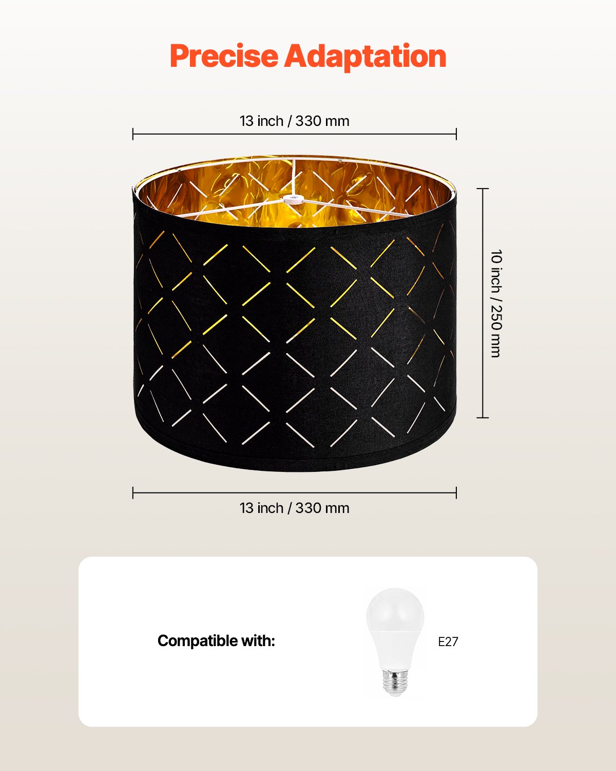 Abażur bębnowy VEVOR 33x33x25 cm (góra x dół x wysokość), 2 średnie wymienne abażury z tkaniny TC + PET, abażur harfowy do lamp stołowych i podłogowych (wzór Black Diamond Hollow)