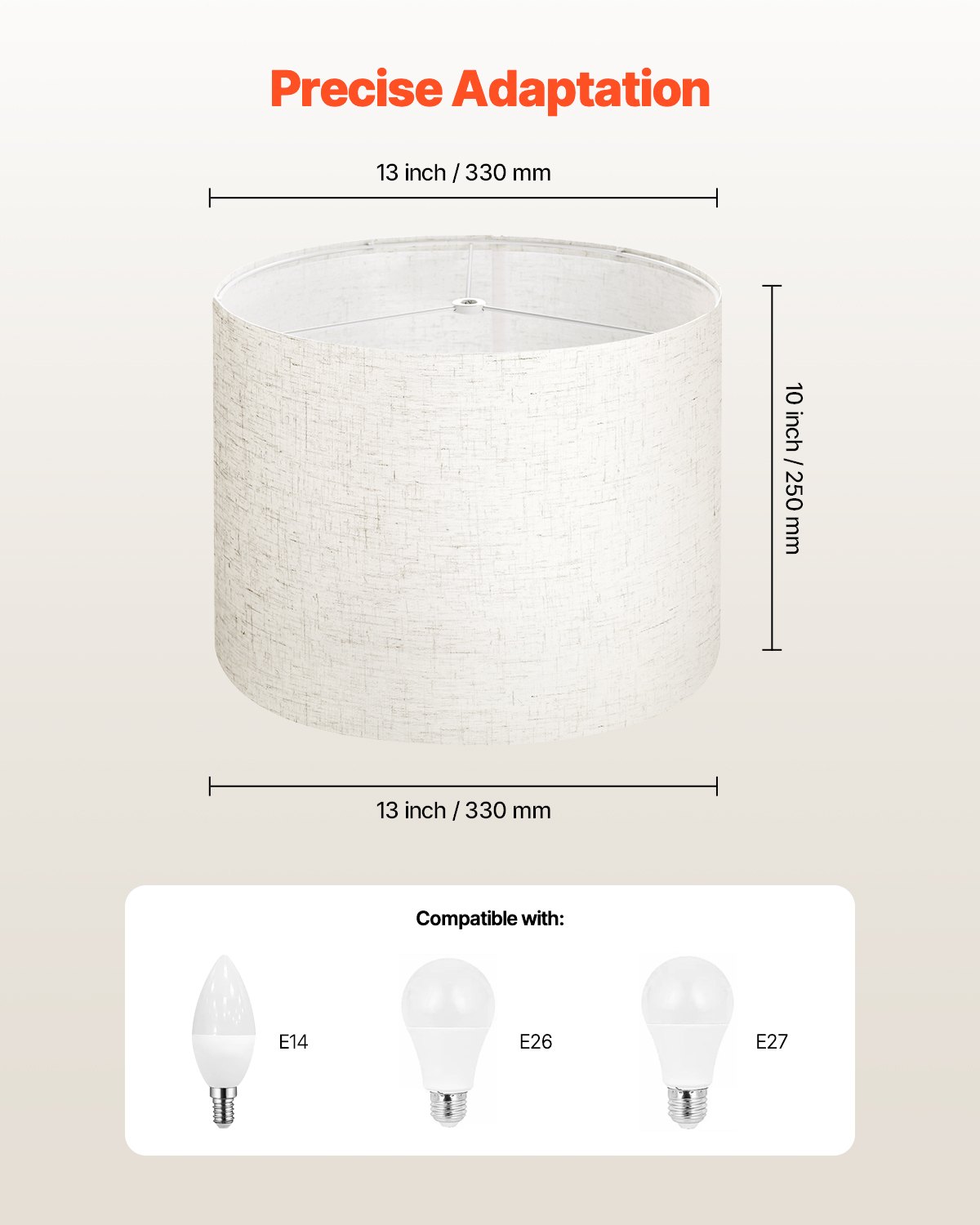 Abażur VEVOR bęben 33 x 33 x 25 cm (góra x dół x wysokość), 1 szt. Średni abażur wymienny wykonany z lnu i PVC, abażur do lamp stołowych, podłogowych i wiszących (jasny len)