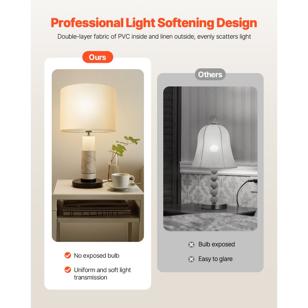 Abażur bębnowy VEVOR 33 x 33 x 25 cm (góra x dół x wysokość), 1 sztuka średniego wymiennego abażura wykonanego z lnu i PVC, abażur do lamp stołowych, podłogowych, wiszących (kremowo-biały len)