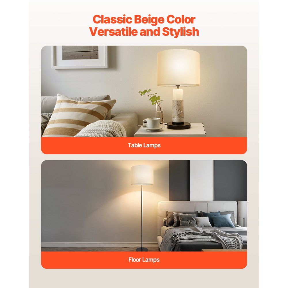 Abażur bębnowy VEVOR 33 x 33 x 25 cm (góra x dół x wysokość), 1 sztuka średniego wymiennego abażura wykonanego z lnu i PVC, abażur do lamp stołowych, podłogowych, wiszących (kremowo-biały len)