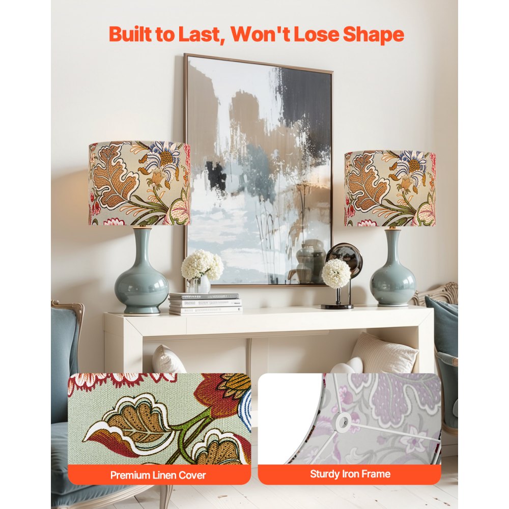 Abażur bębnowy VEVOR 33 x 33 x 25 cm (góra x dół x wysokość), 2 szt. średnich wymiennych abażurów z lnu i PVC, abażur do lamp stołowych, podłogowych, wiszących (ciemny kwiatowy wzór)