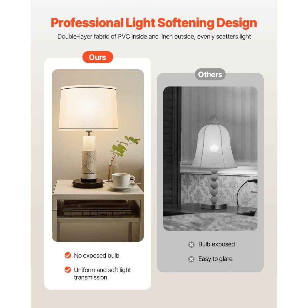 Abażur bębnowy VEVOR 290 x 320 x 245 mm (góra x dół x wysokość), 2 średnie wymienne abażury z lnu i PVC, abażur z harfą do lamp stołowych i podłogowych (biały z czarnym obramowaniem)