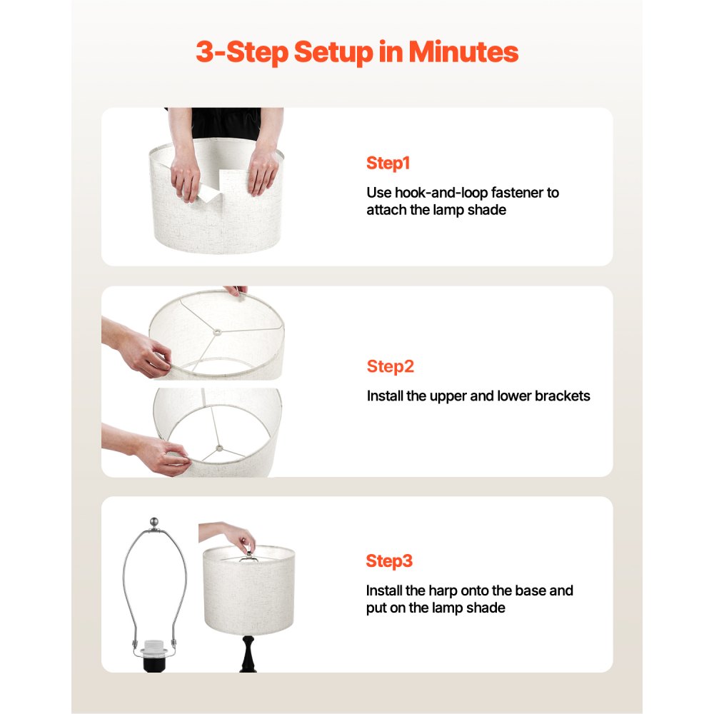 Abażur bębnowy VEVOR 40 x 40 x 30 cm (góra x dół x wysokość), 2 szt. len + wymienne abażury z tworzywa PVC, abażur z harfą do lamp stołowych, podłogowych, wiszących (jasny len)