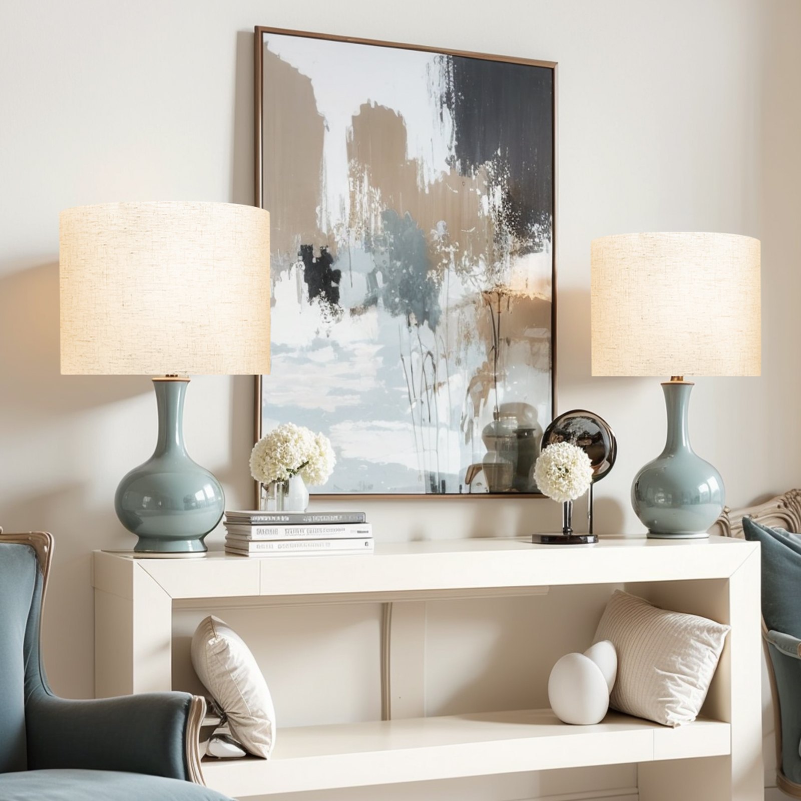 Abażur bębnowy VEVOR 40 x 40 x 30 cm (góra x dół x wysokość), 2 szt. len + wymienne abażury z tworzywa PVC, abażur z harfą do lamp stołowych, podłogowych, wiszących (jasny len)