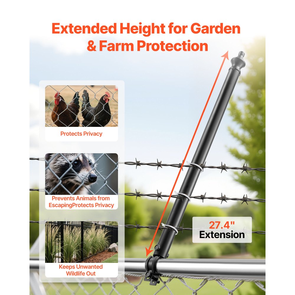 VEVOR Chain Link Fence Extensions, 9 Packs 695 mm Extension Height, Galvanized Post Extender for 32 to 38 mm Top of Fence, U Bracket, Barbed Wire Extend Arm for Privacy, Prevent Dogs Jumping Out