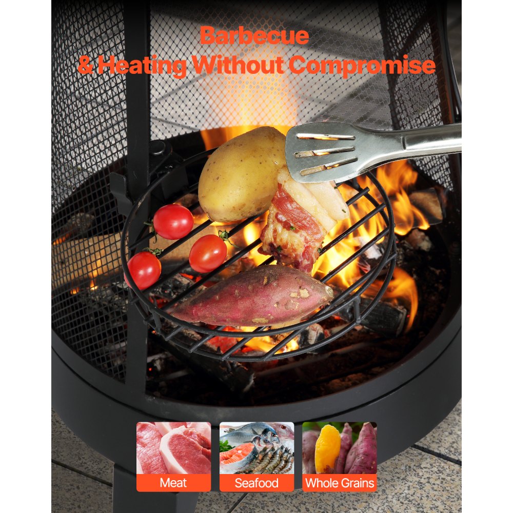 VEVOR Garden Fireplace, φ508x1495 mm Patio Heater, Conical Fireplace for Grilling & Heating, Aztec Outdoor Oven with Grill Grate, Fireplace Casing & Stainless Steel Chimney Cap, for Patio, Garden, Backyard