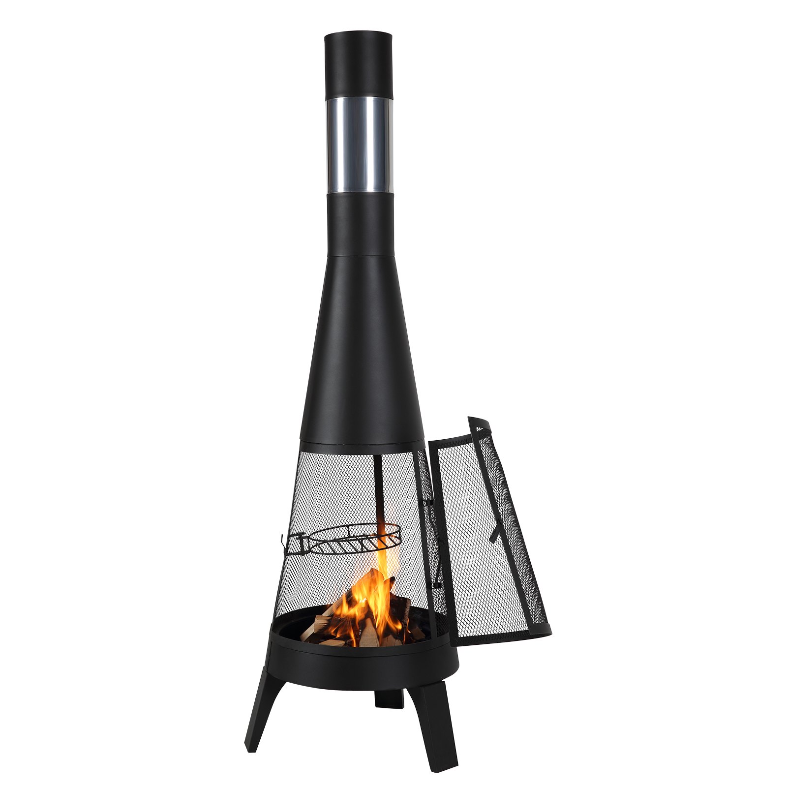 VEVOR Garden Fireplace, φ508x1495 mm Patio Heater, Conical Fireplace for Grilling & Heating, Aztec Outdoor Oven with Grill Grate, Fireplace Casing & Stainless Steel Chimney Cap, for Patio, Garden, Backyard