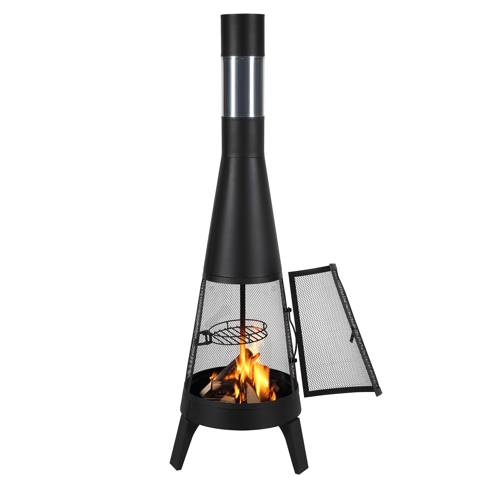 VEVOR Garden Fireplace, φ508x1495 mm Patio Heater, Conical Fireplace for Grilling & Heating, Aztec Outdoor Oven with Grill Grate, Fireplace Casing & Stainless Steel Chimney Cap, for Patio, Garden, Backyard