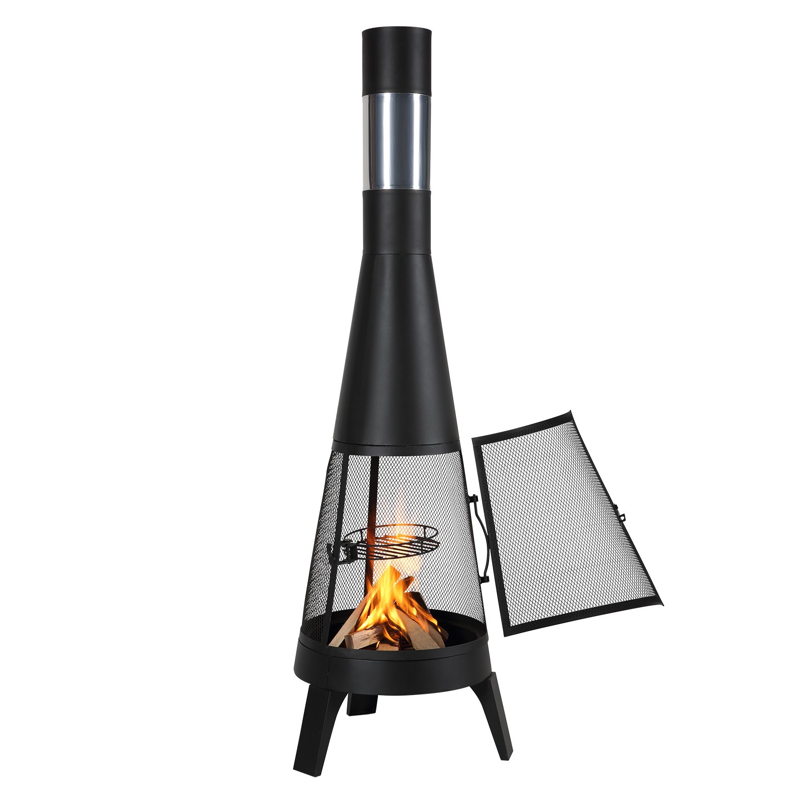 VEVOR Garden Fireplace, φ508x1495 mm Patio Heater, Conical Fireplace for Grilling & Heating, Aztec Outdoor Oven with Grill Grate, Fireplace Casing & Stainless Steel Chimney Cap, for Patio, Garden, Backyard