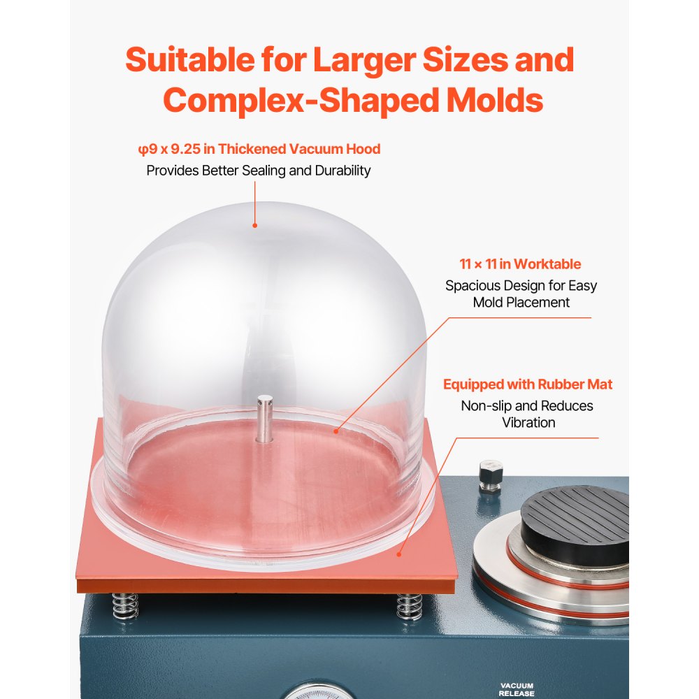 VEVOR Vacuum Embedding Casting Machine 400 ml with 3 CFM Pump, Bell & Precision Manometer, Metal Jewelry Casting Tool Vacuum Casting Machine for Casting Jewelry and Melting (28 x 28 cm) 290 W Power