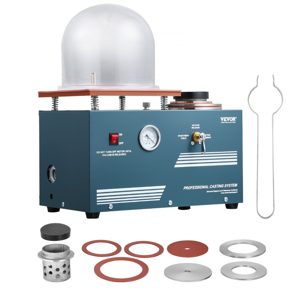 VEVOR Vacuum Embedding Casting Machine 400 ml with 3 CFM Pump, Bell & Precision Manometer, Metal Jewelry Casting Tool Vacuum Casting Machine for Casting Jewelry and Melting (28 x 28 cm) 290 W Power