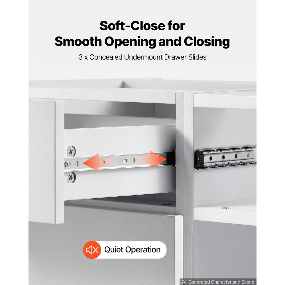 VEVOR White Shaker Base Cabinet Ready to Assemble 50cmW Unassembled Cabinet, 500x475x815 mm(W x D x H), with 3 Drawers, Soft-Close Hardware, Fine Edge Banding, for Home, Office, and Laundry Room