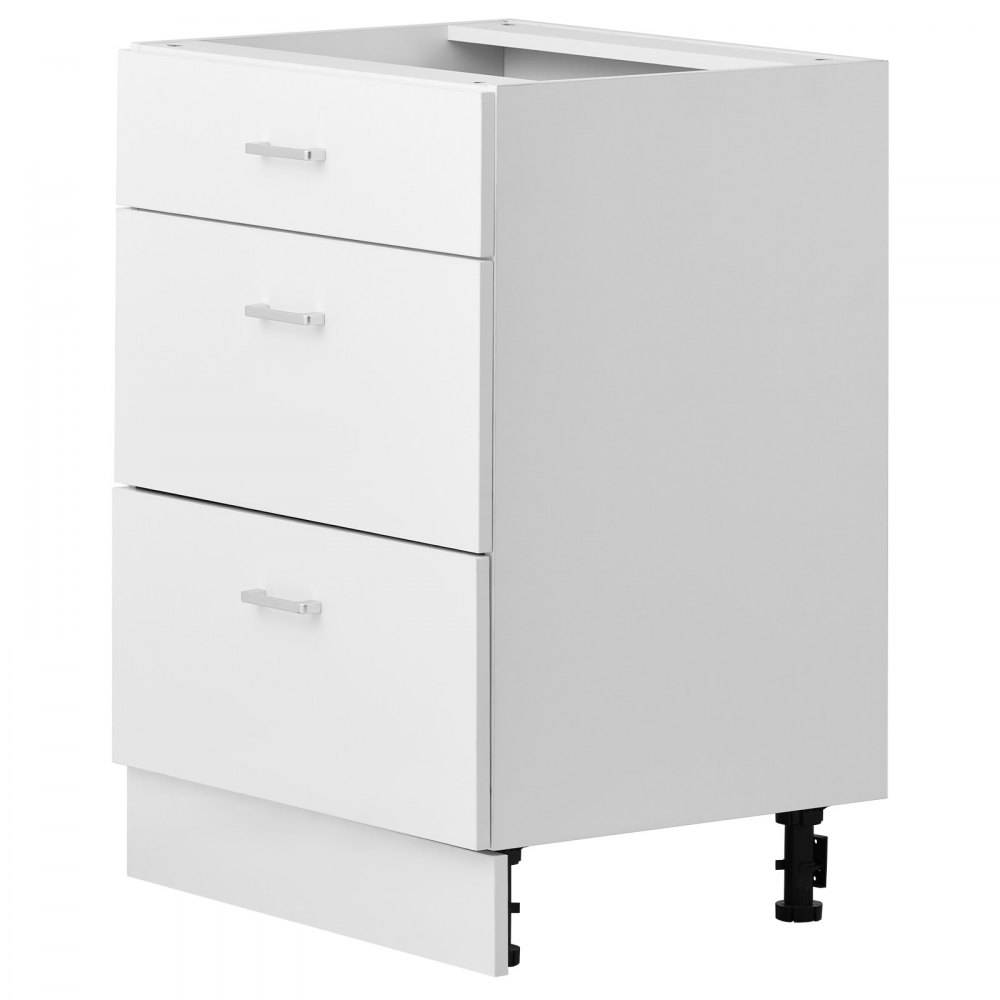 Szafka dolna VEVOR 600x475x815 mm szer. x gł. x wys., dolna szafka kuchenna z płyty wiórowej, biała, do pralni i łazienki, bez blatu, w stylu Shaker, z 3 szufladami, mechanizmem cichego zamykania i laminatem 3M